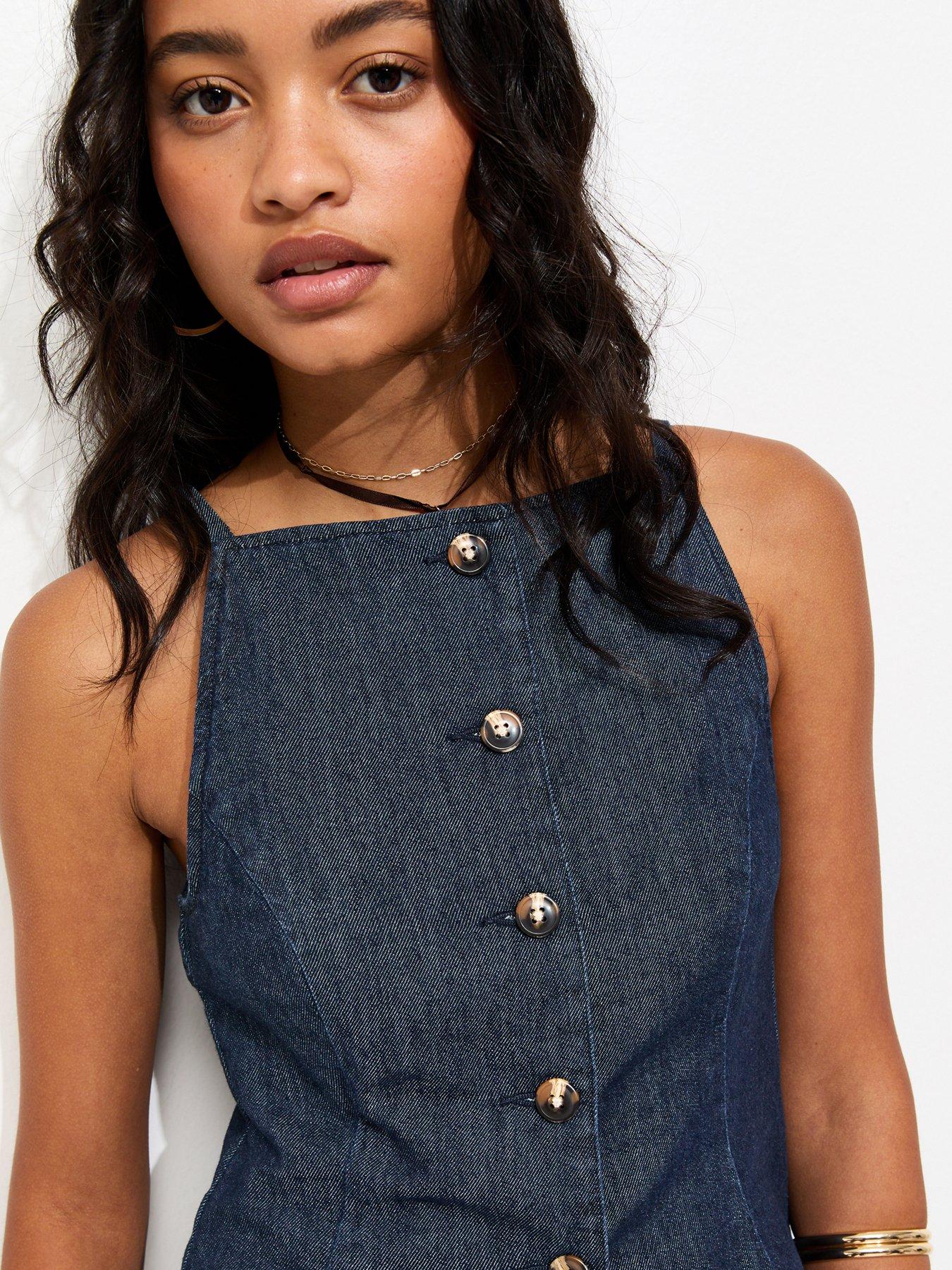 Image 5 of 6 of New Look Indigo Wash Square Neck Waistcoat - Blue