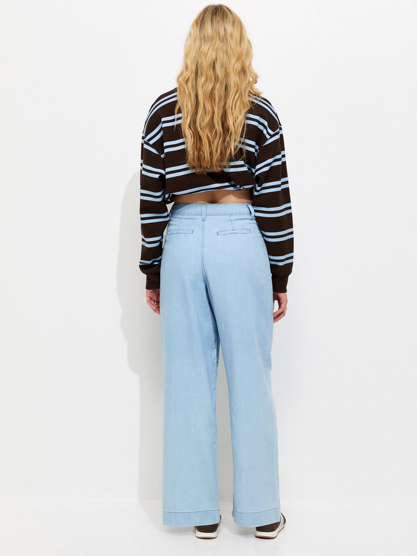 Image 2 of 6 of New Look Wash Patch Pocket Wide Leg Jeans - Light Blue