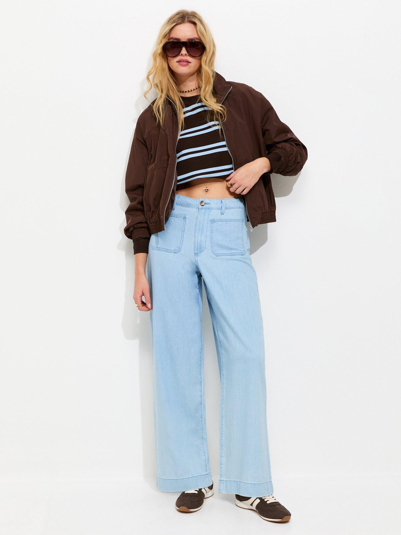 Image 3 of 6 of New Look Wash Patch Pocket Wide Leg Jeans - Light Blue