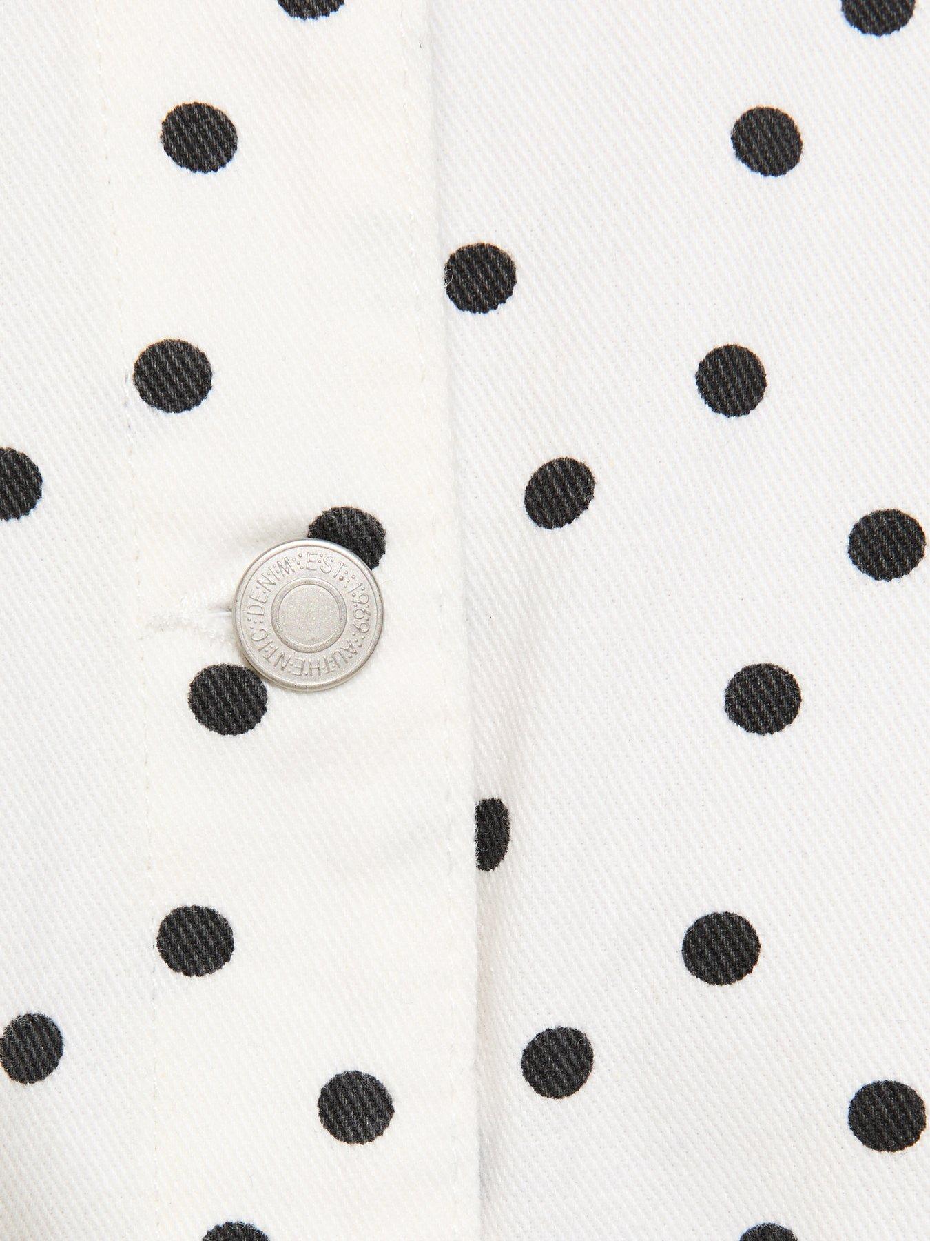 Image 5 of 5 of New Look Polka Dot Denim Mini Dress - White