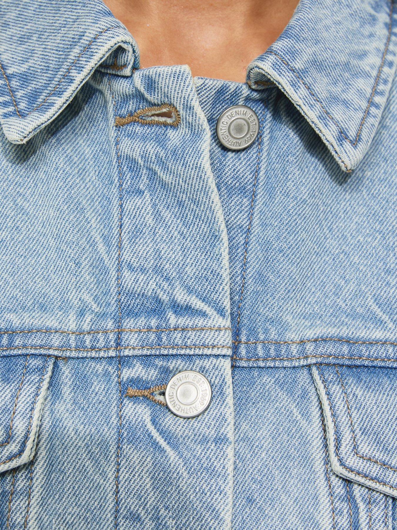 Image 5 of 5 of New Look Raw Edge Cropped Denim Jacket - Blue