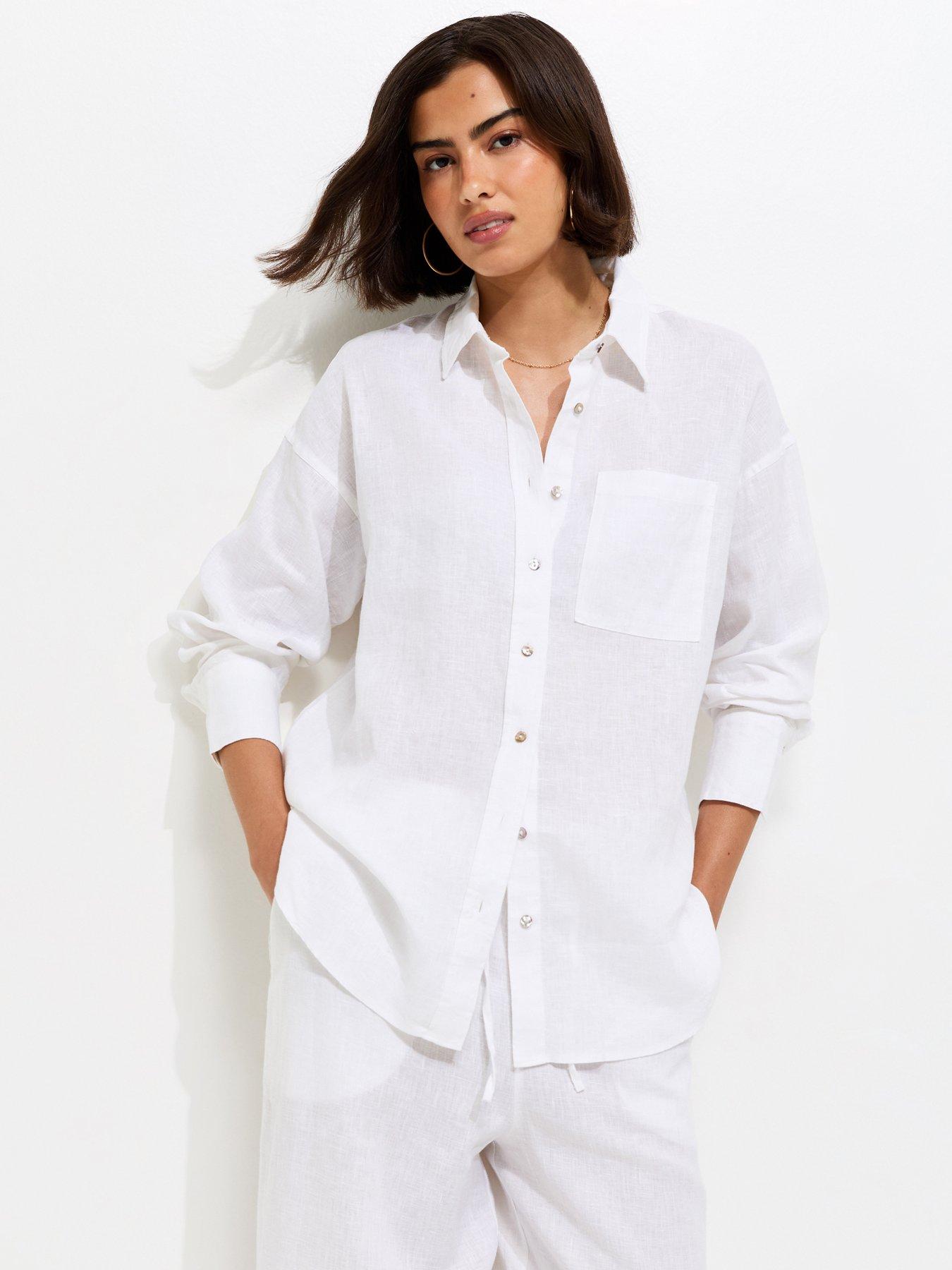 New Look White Linen Oversized Long Sleeve Shirt