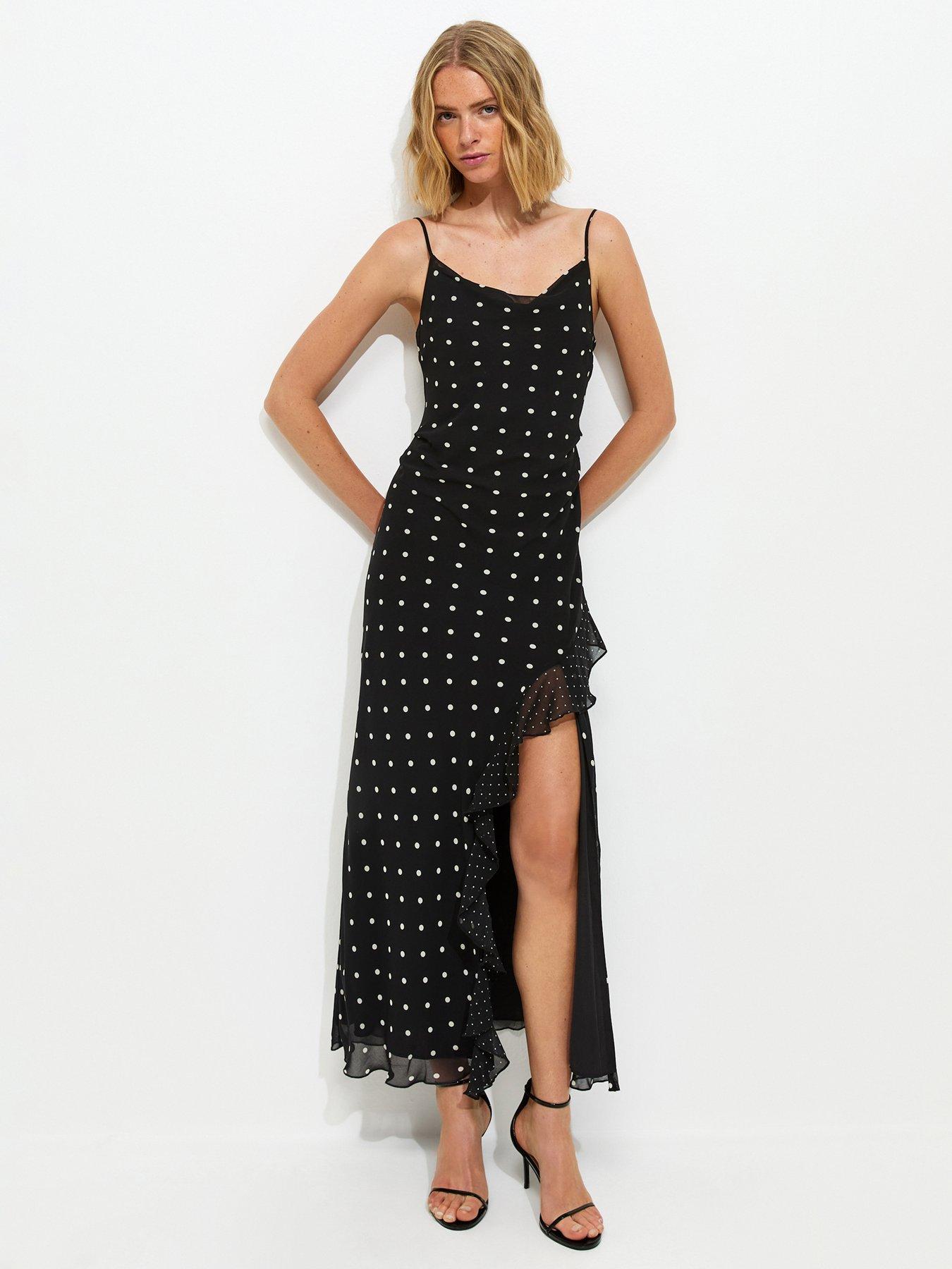 New Look Polka Dot Cowl Neck Midi Dress - Black