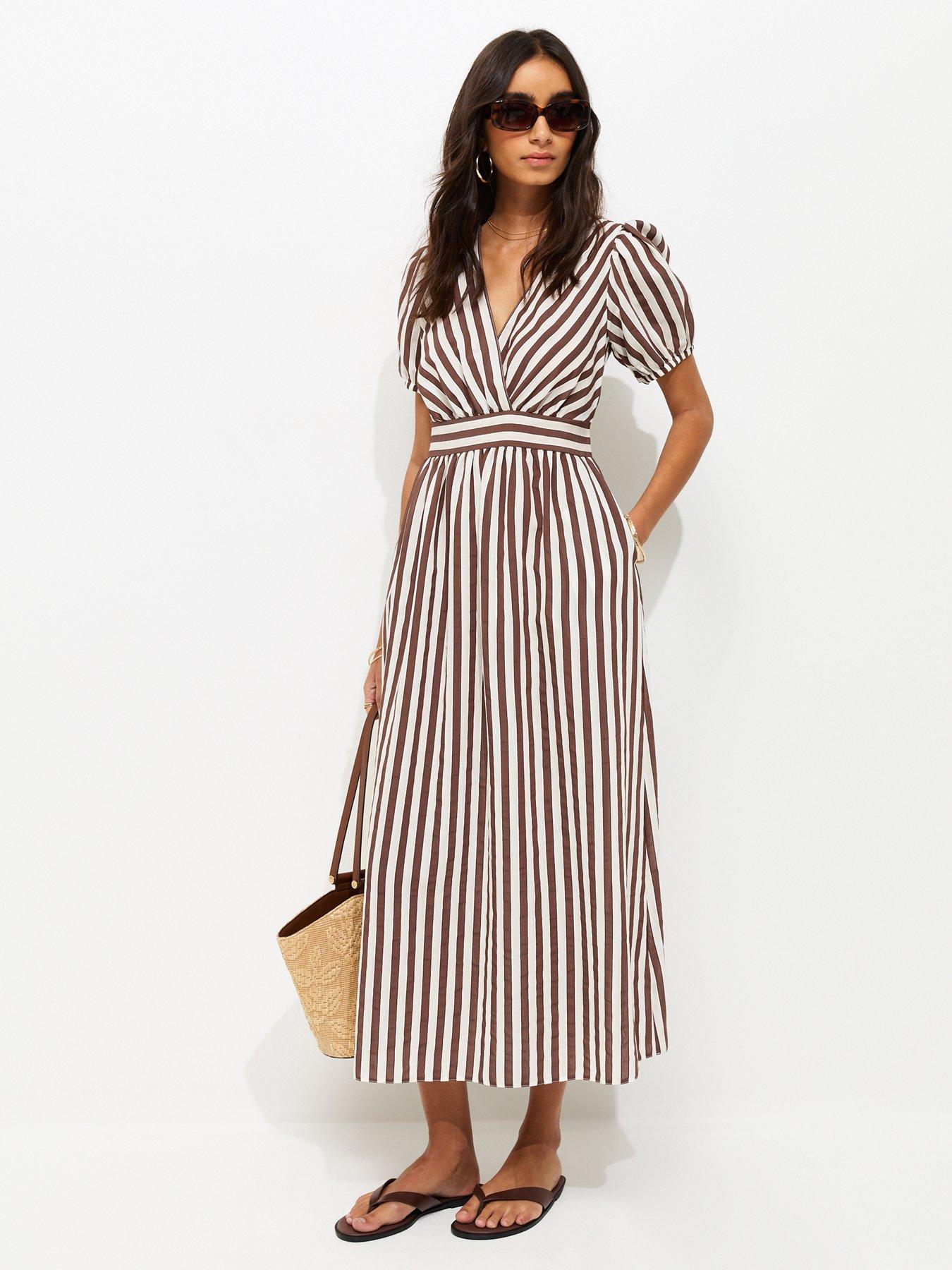 Image 3 of 5 of New Look Brown Striped Wrap Midi Dress