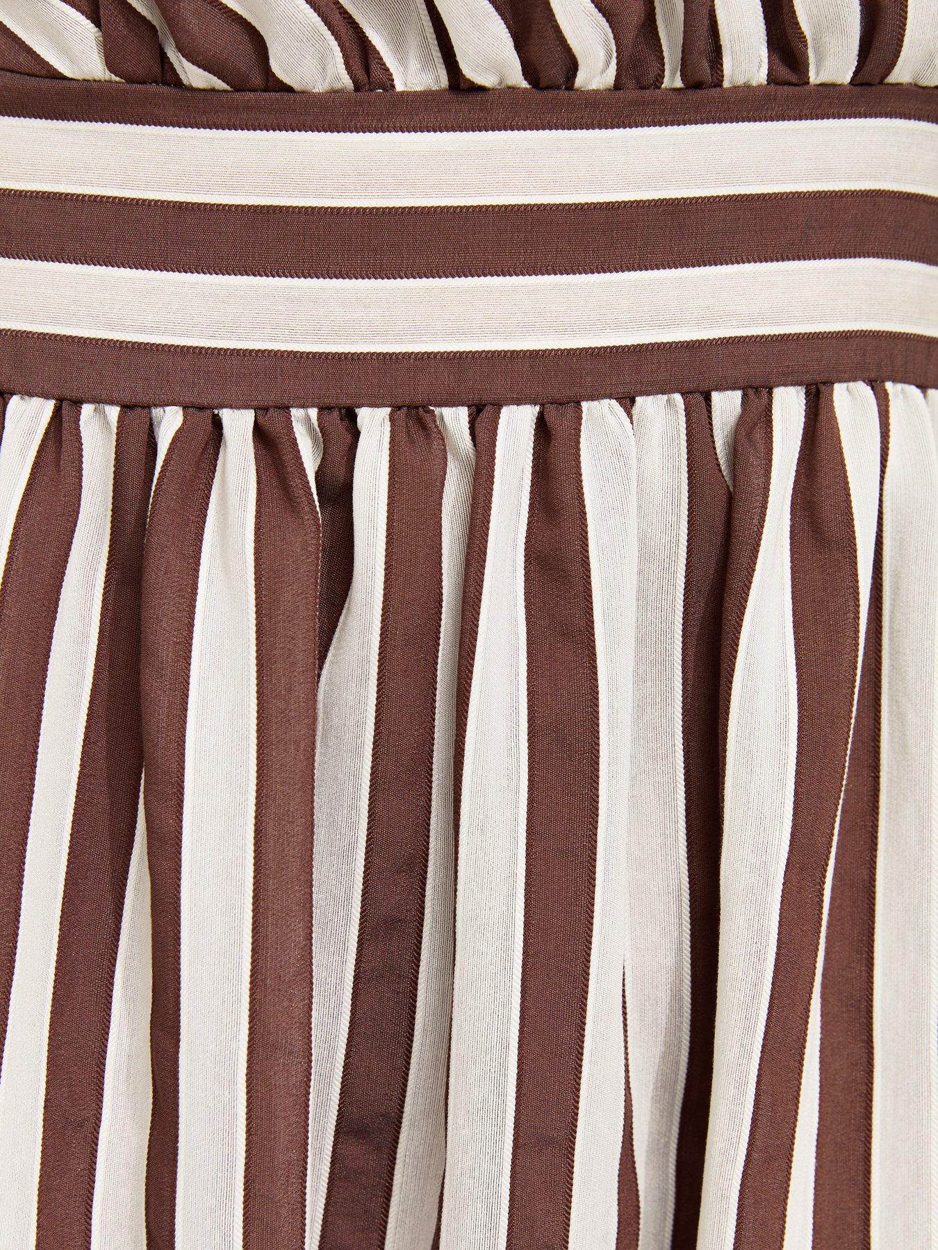 Image 5 of 5 of New Look Brown Striped Wrap Midi Dress