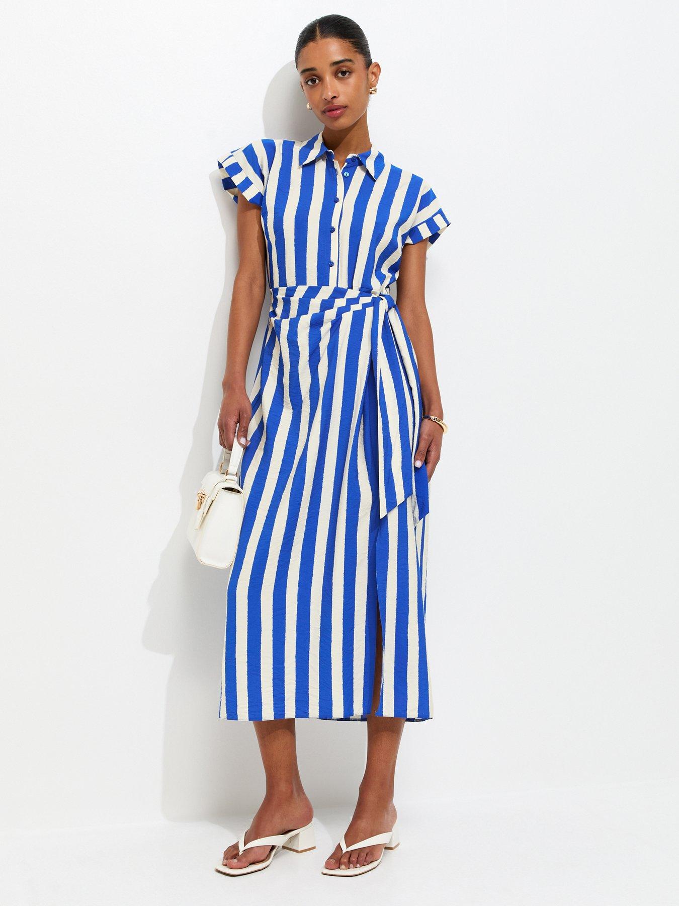 New Look Stripe Tie Waist Midi Shirt Dress - Blue