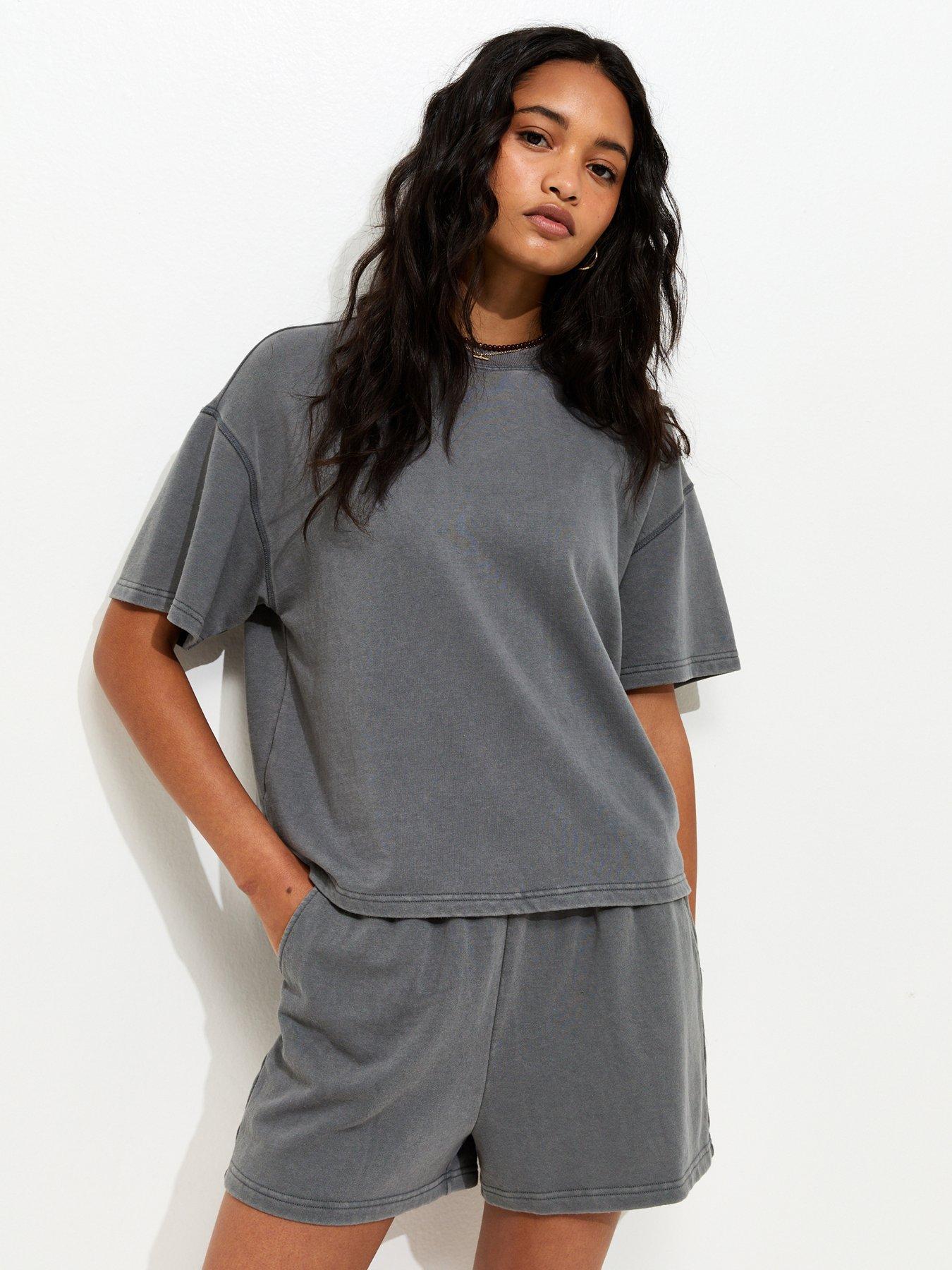 New Look Dark Grey Acid Wash Sweat T-shirt