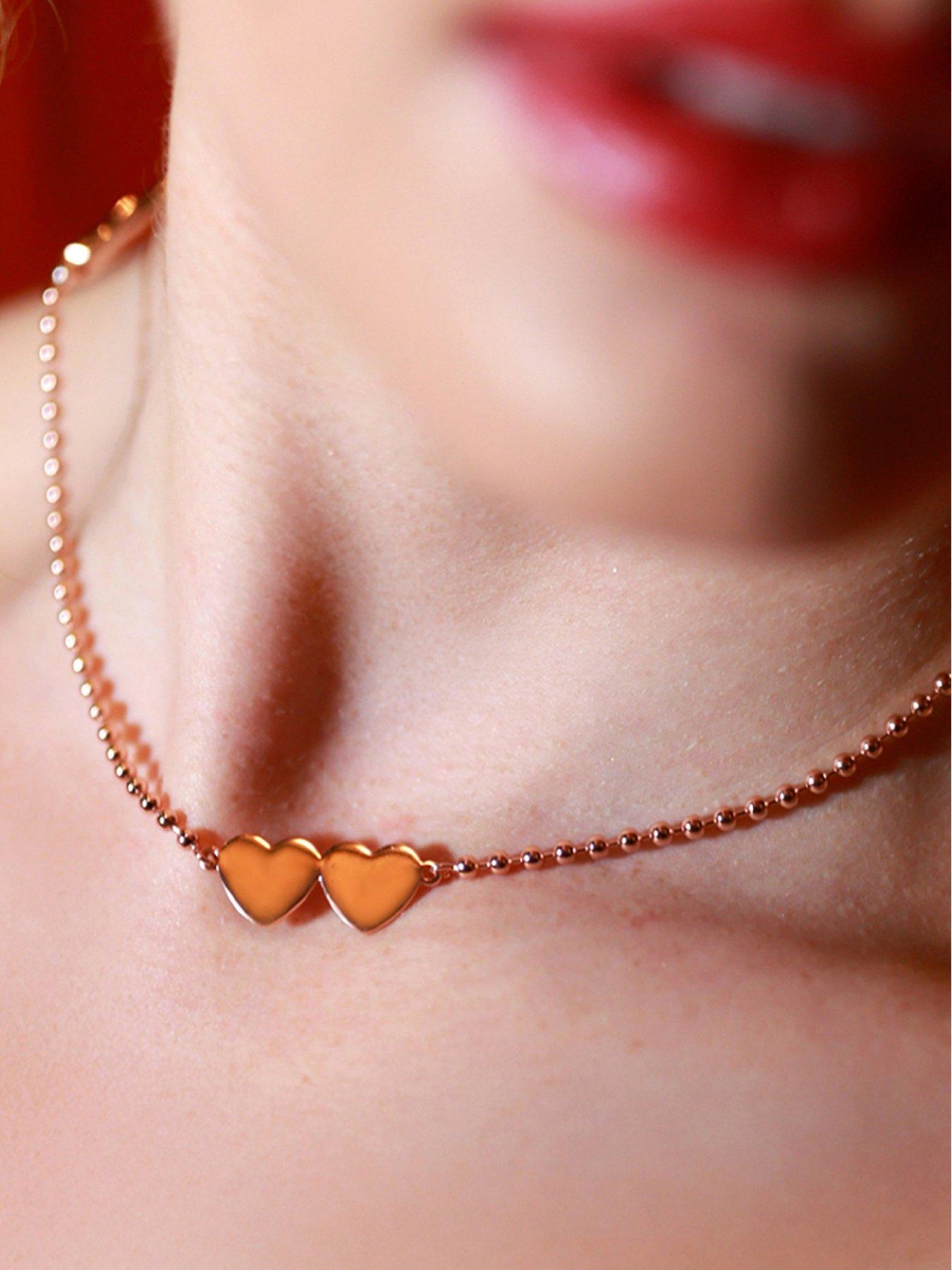 Image 2 of 2 of Say It With Detachable Double Heart Choker Necklace - Rose Gold