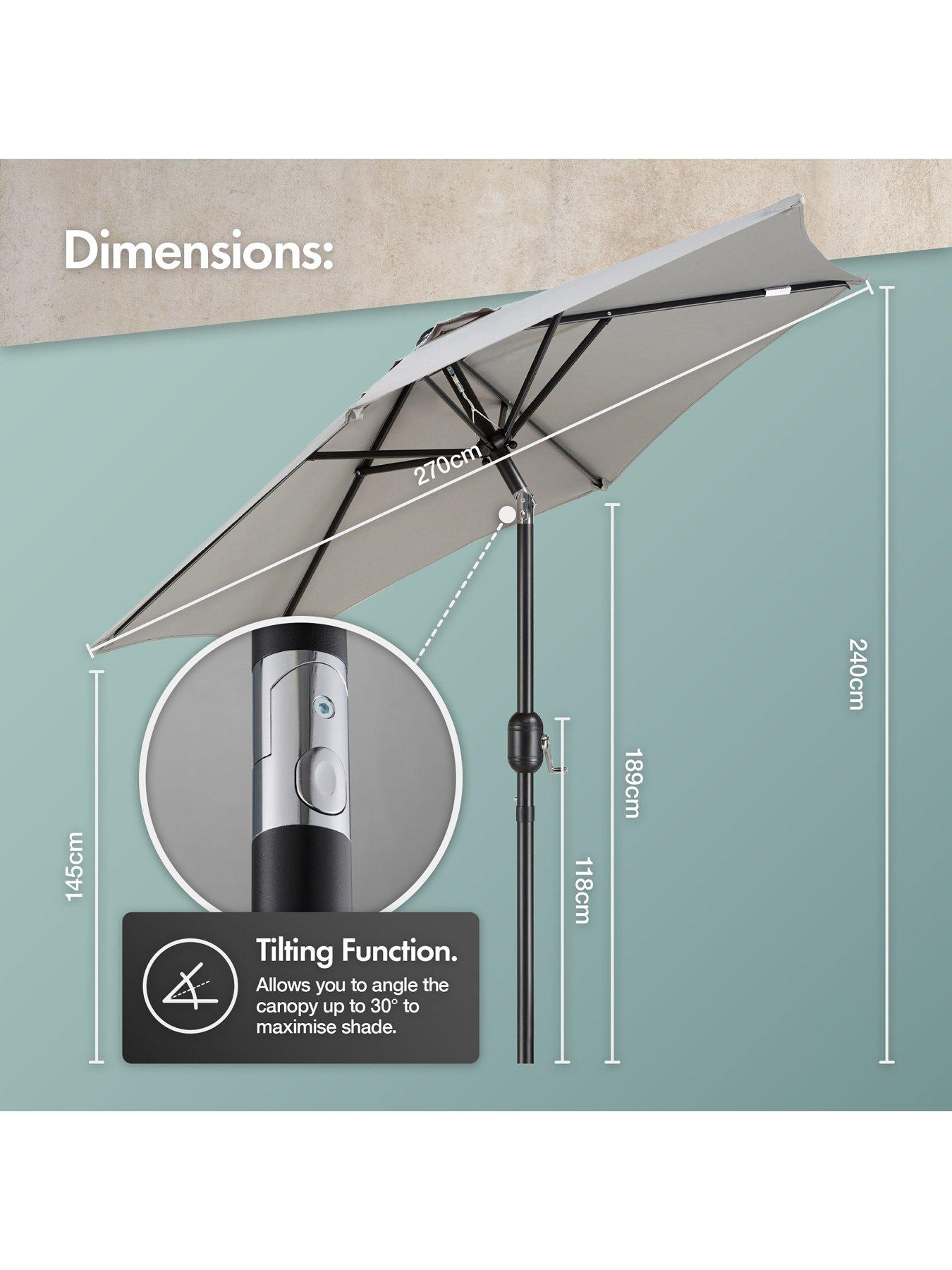 Image 7 of 8 of Vonhaus Grey 2.7m Steel Garden Parasol