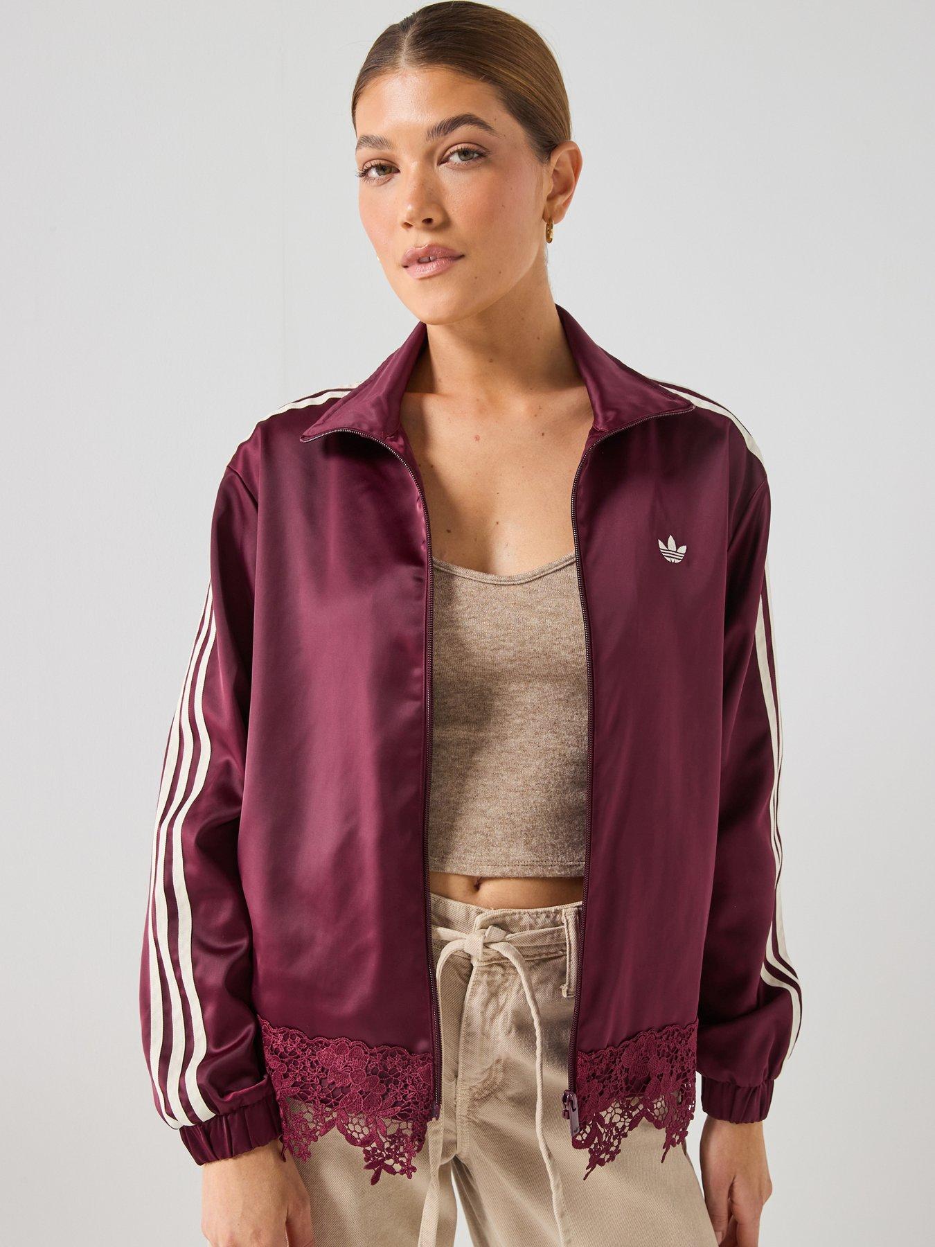 adidas Originals Womens Firebird Satin Lace Tracksuit Top - Maroon