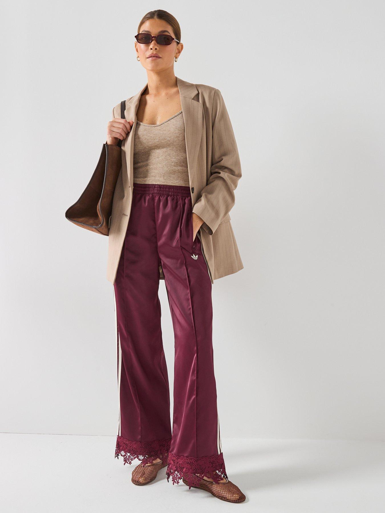 adidas Originals Womens Firebird Satin Lace Tracksuit Pant - Maroon