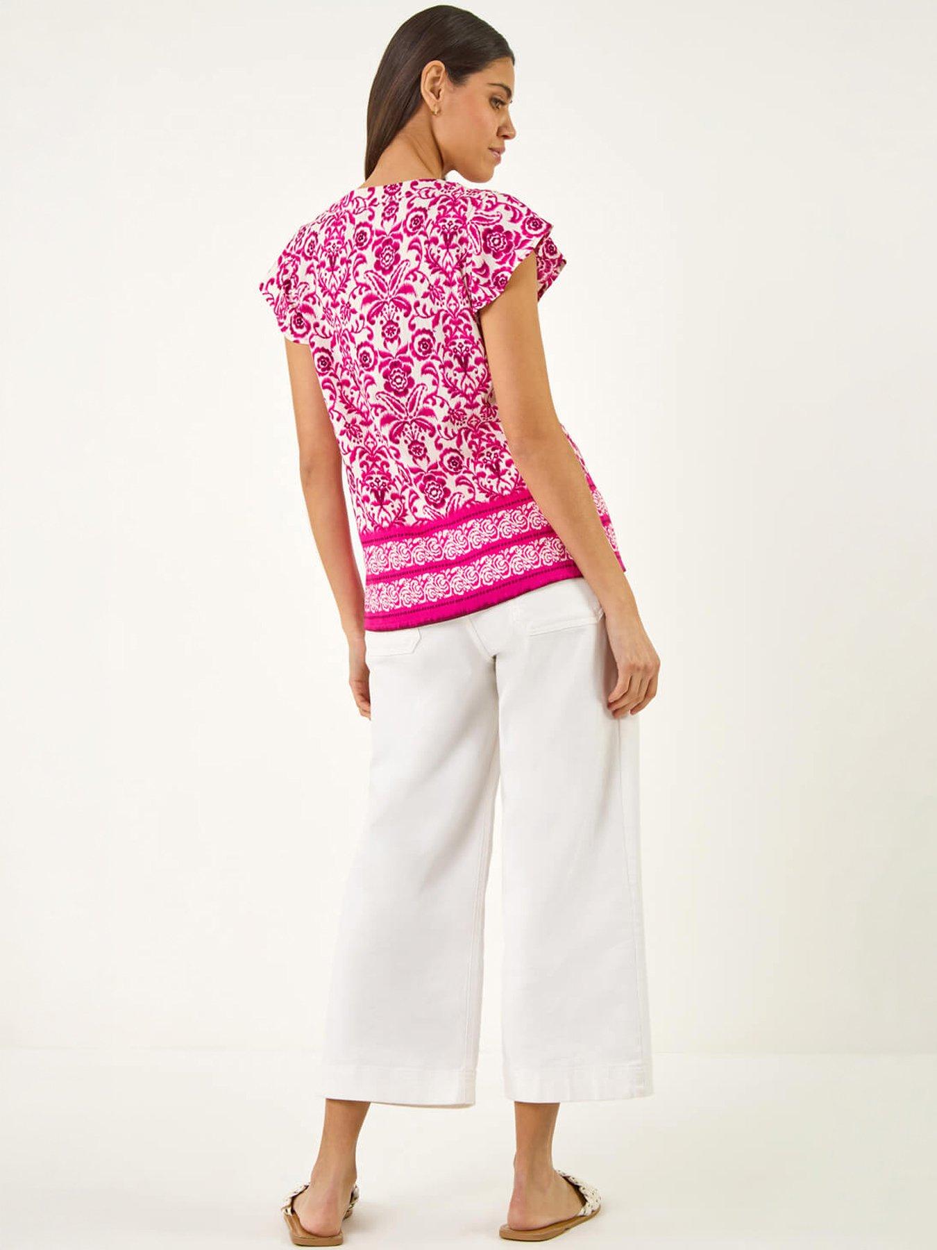 Image 4 of 5 of Roman Floral Border Print Frill Blouse