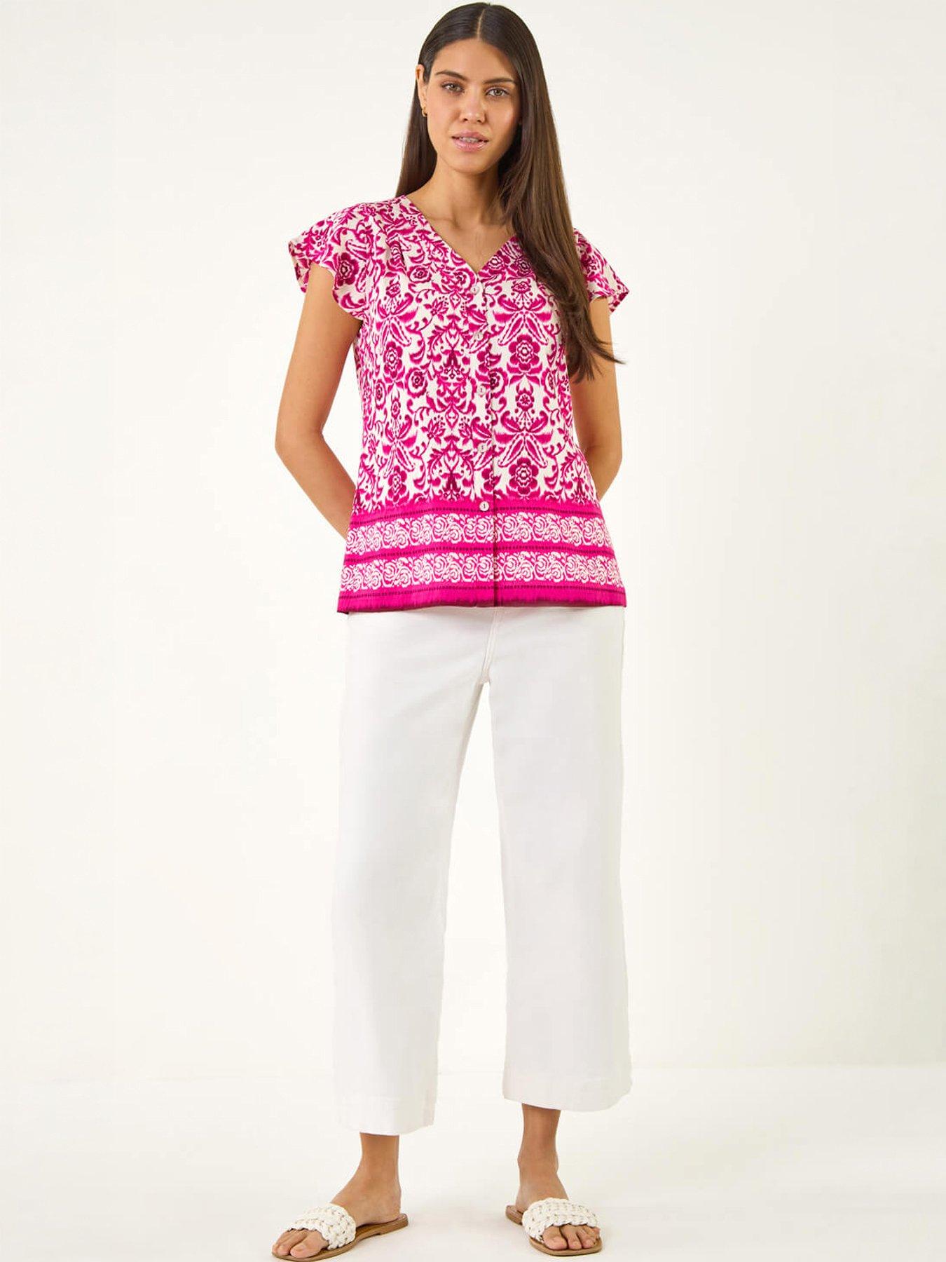 Image 5 of 5 of Roman Floral Border Print Frill Blouse