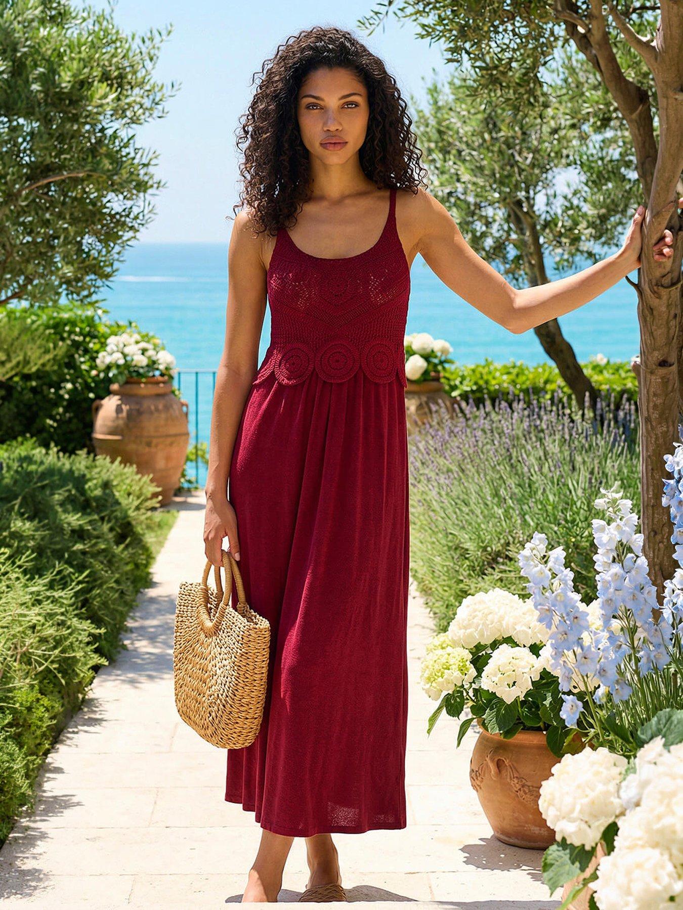 Dresses | Petite | Roman | Midi (Knee) | Casual | Red | Sleeveless | Women  | Very