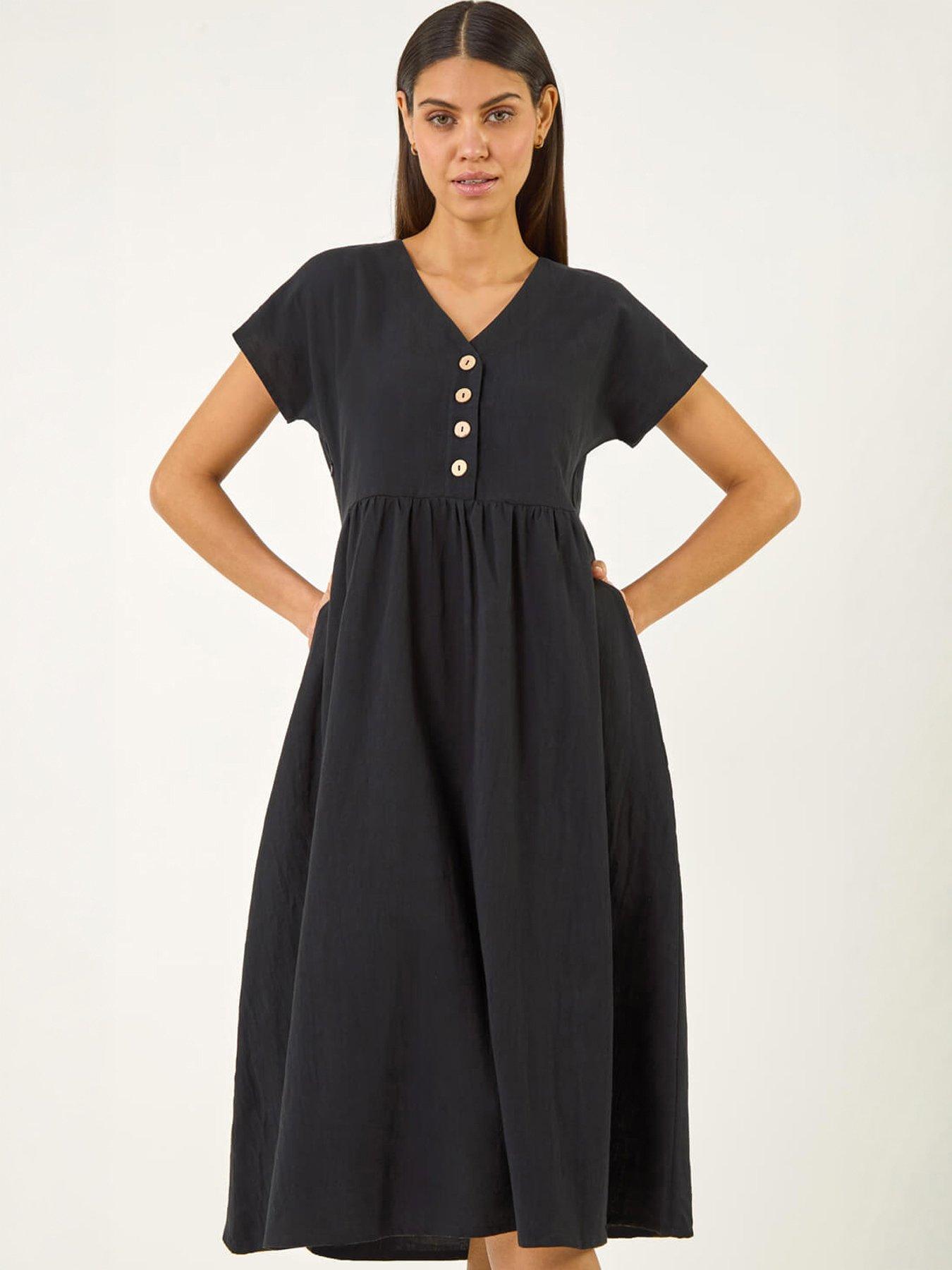 Roman Linen Look Button Midi Dress