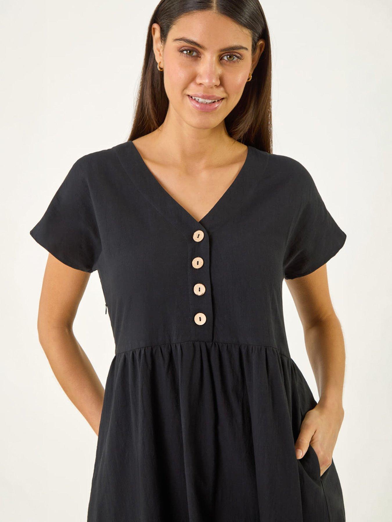 Image 3 of 5 of Roman Linen Look Button Midi Dress