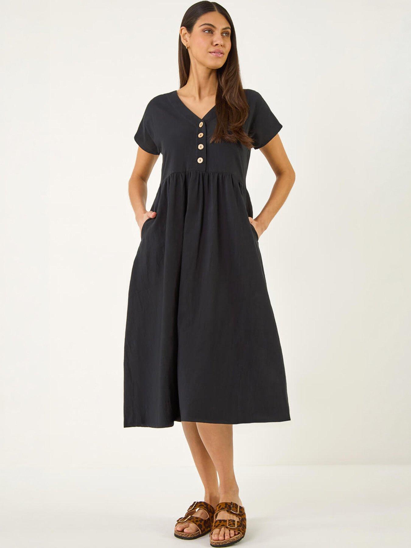 Image 5 of 5 of Roman Linen Look Button Midi Dress