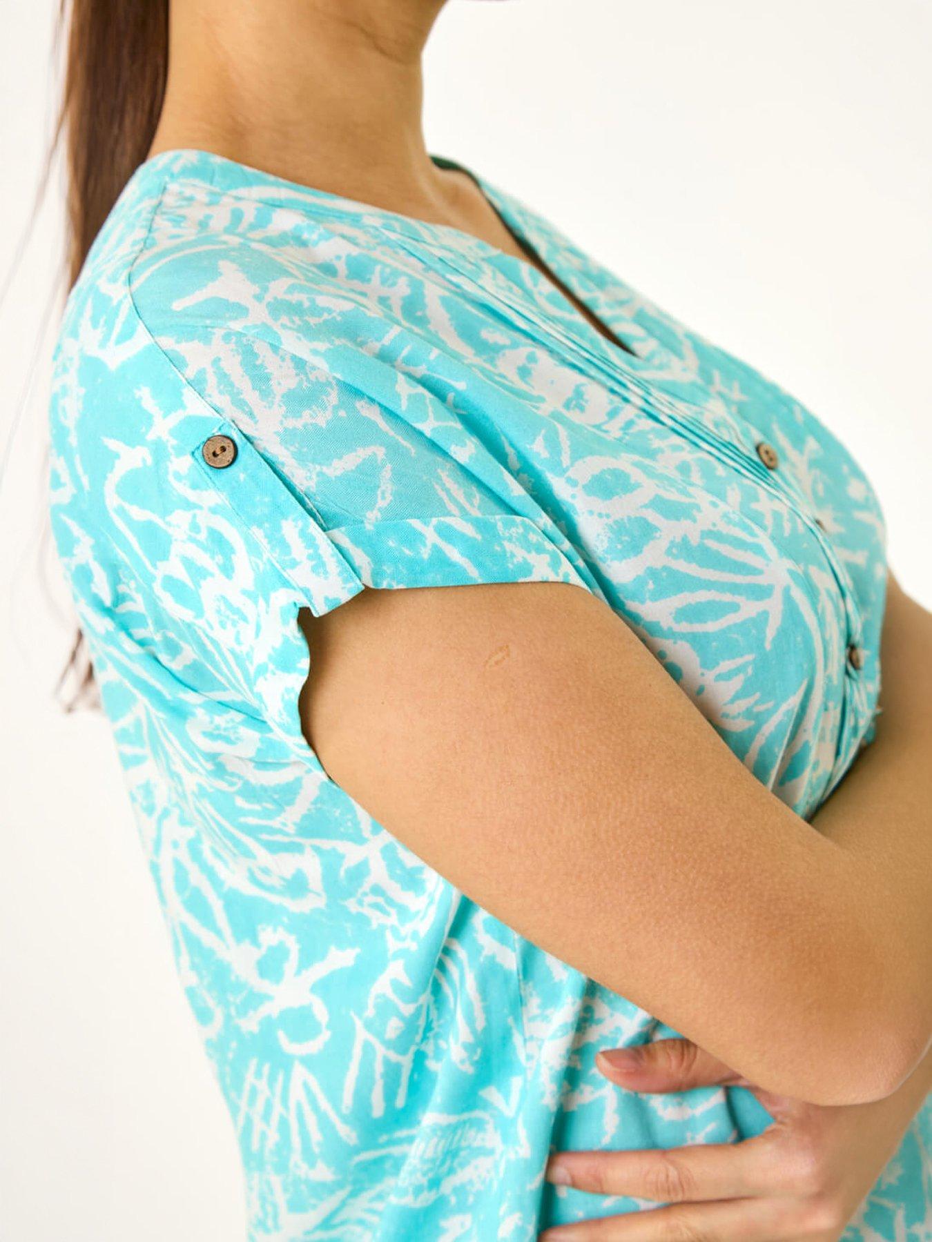 Image 2 of 5 of Roman Leaf Print V-neck Button Top