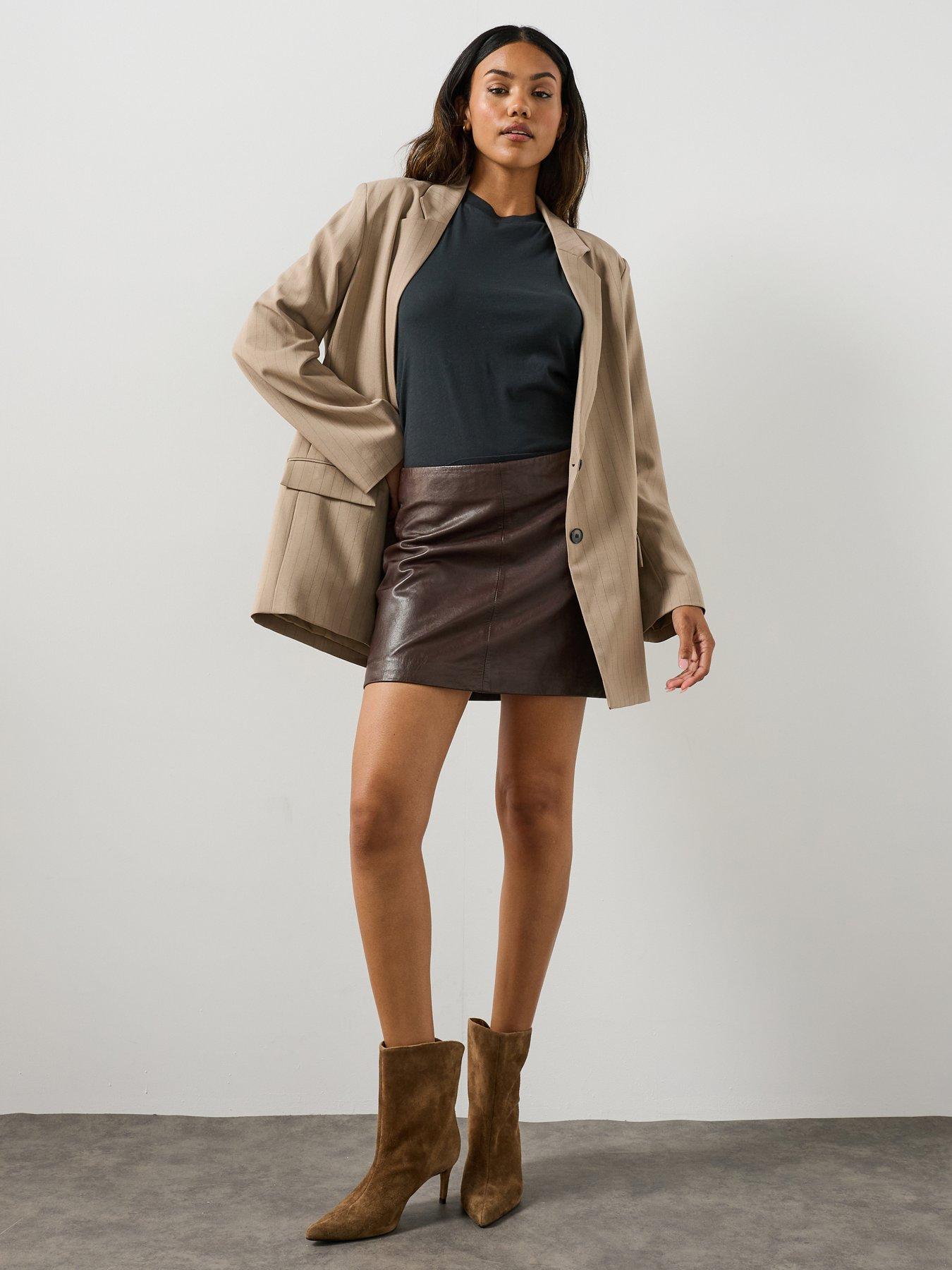 AllSaints Renai Leather Mini Skirt - Brown
