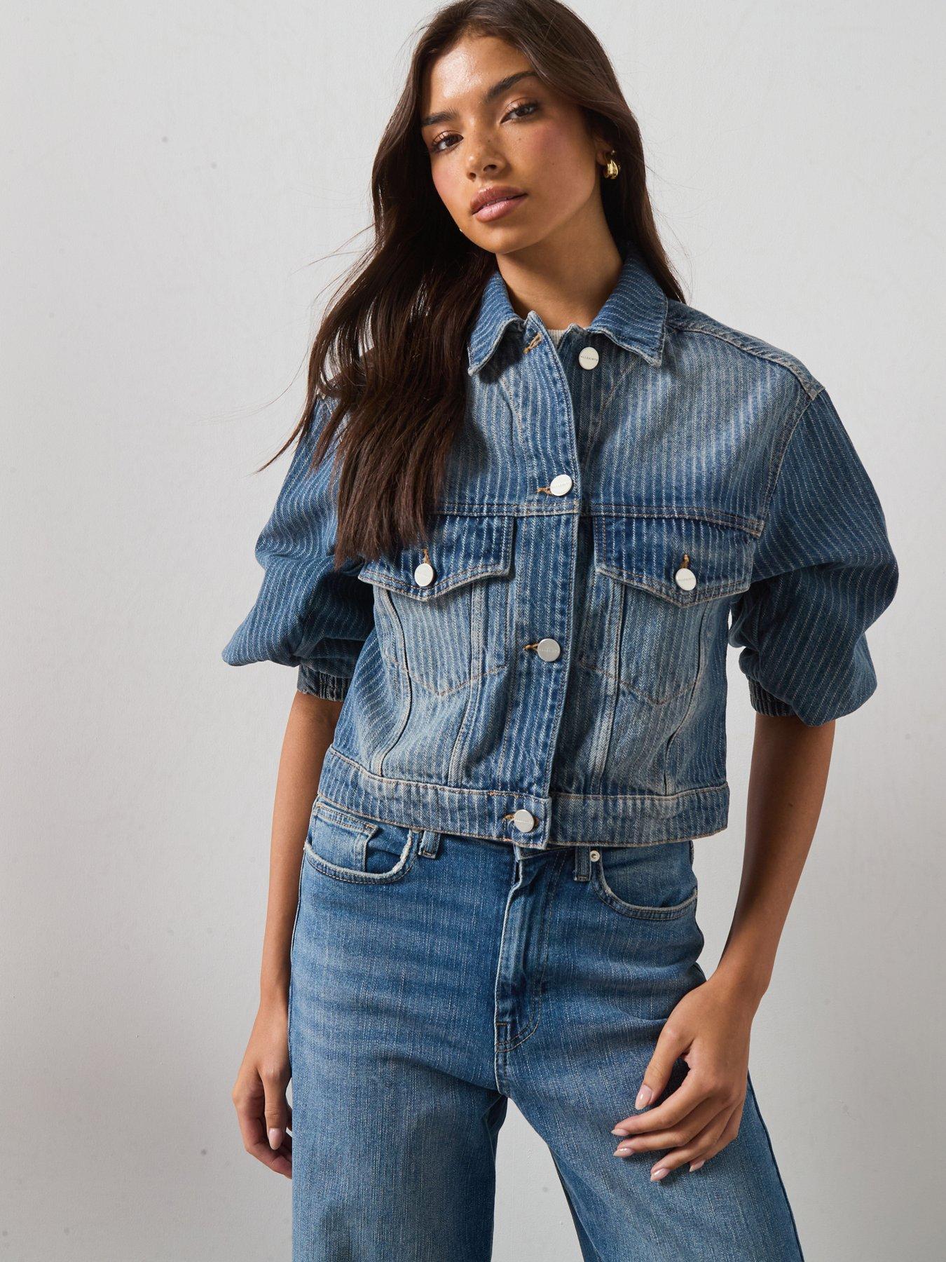 Image 1 of 6 of AllSaints Luca Stripe Jacket - Blue