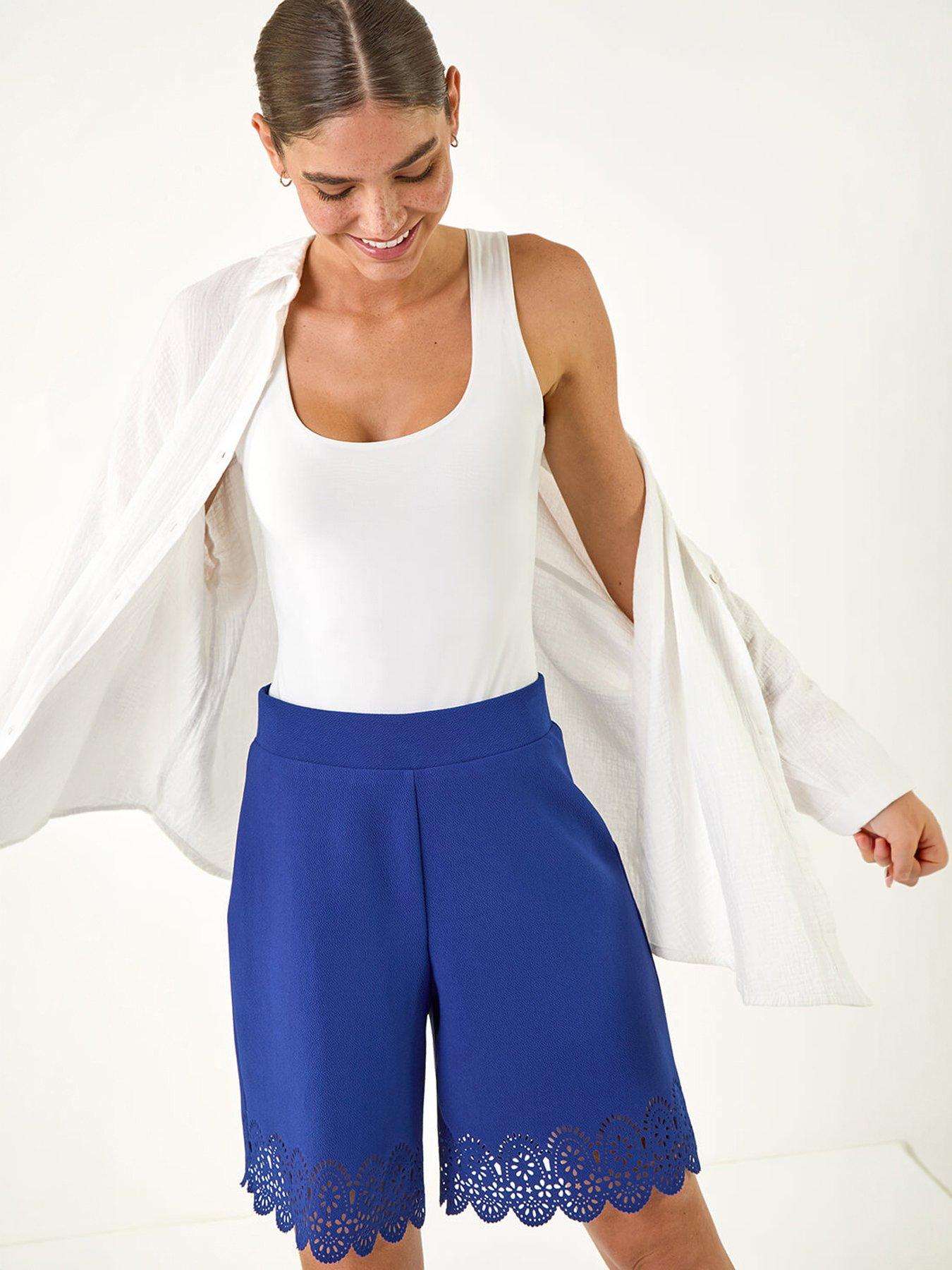 Roman Laser Cut Hem Shorts - Royal Blue
