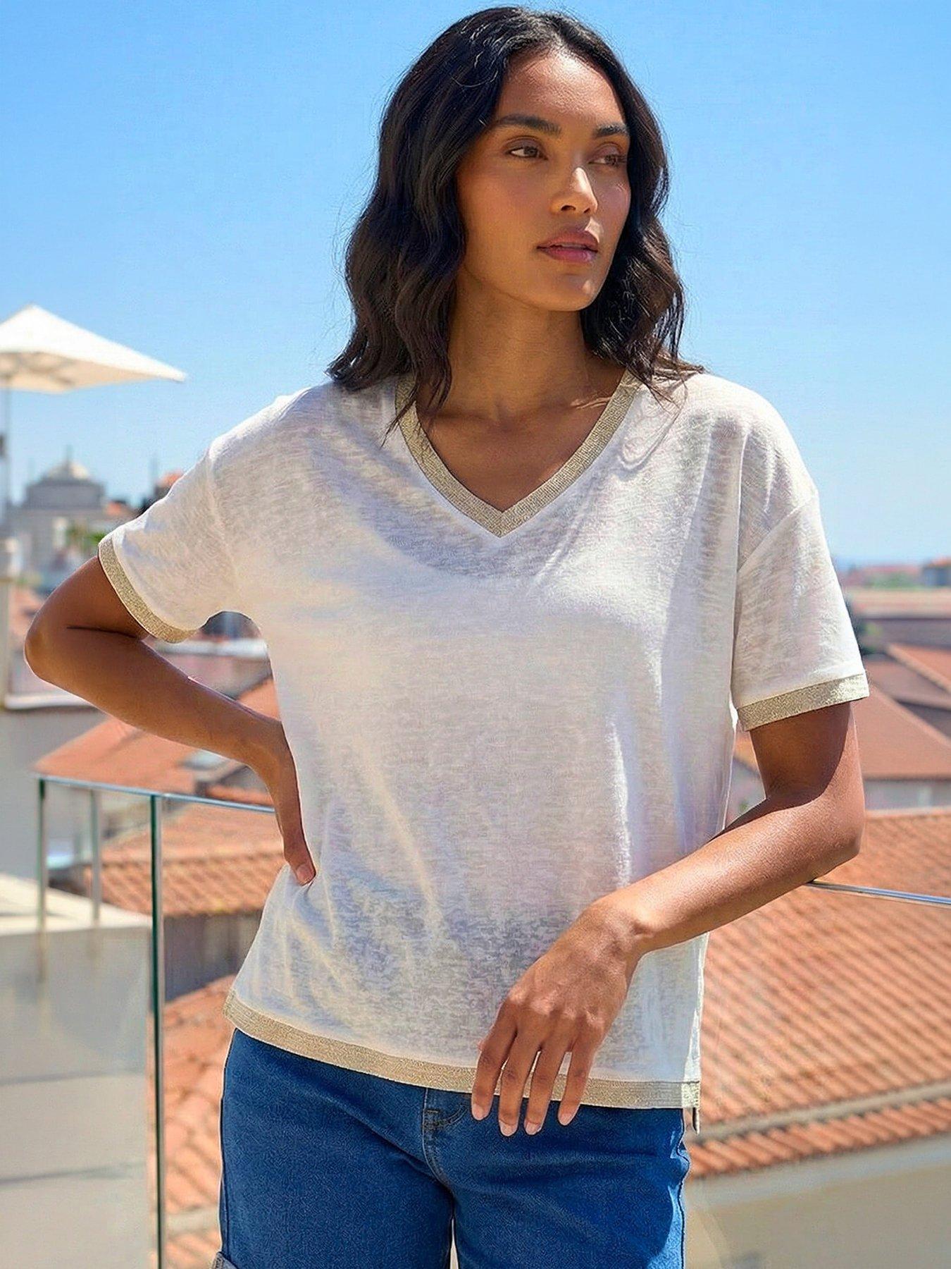 Roman Metallic Trim V-neck T-shirt
