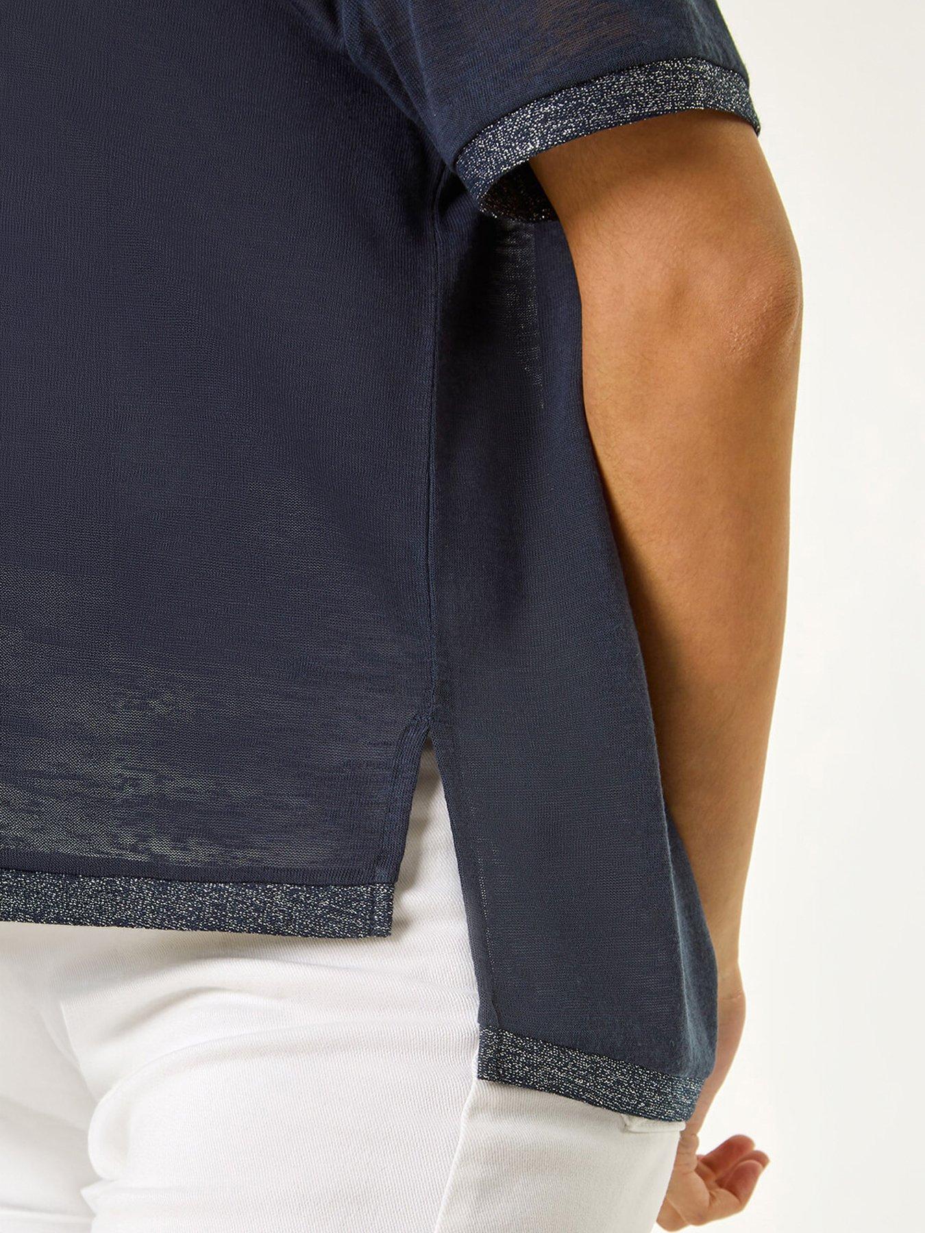 Image 2 of 5 of Roman Metallic Trim V-neck T-shirt
