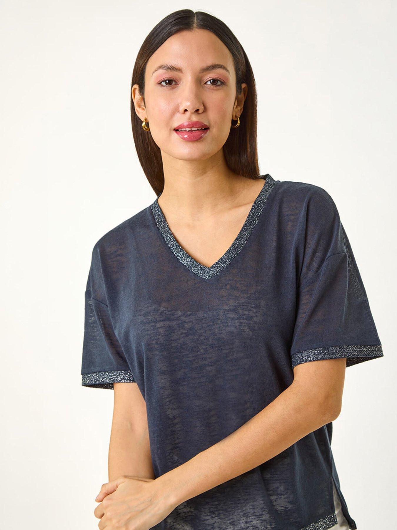 Image 3 of 5 of Roman Metallic Trim V-neck T-shirt
