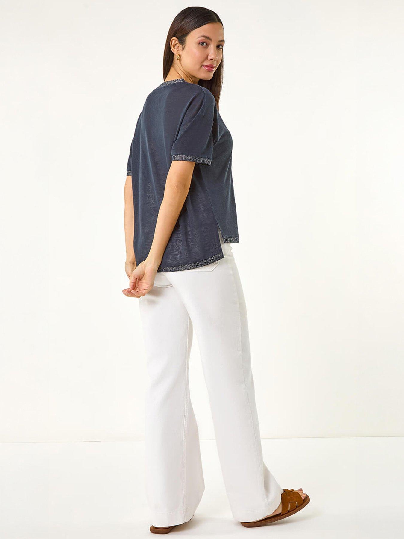 Image 4 of 5 of Roman Metallic Trim V-neck T-shirt
