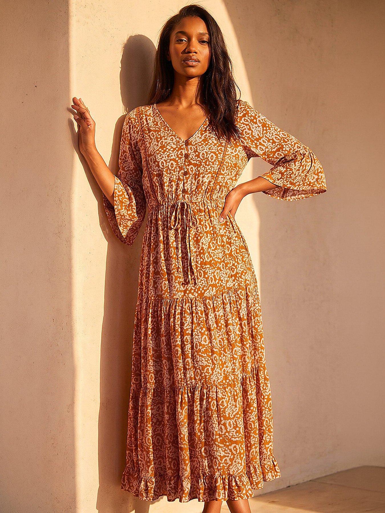 Roman Petite Abstract Print V-neck Midi Dress