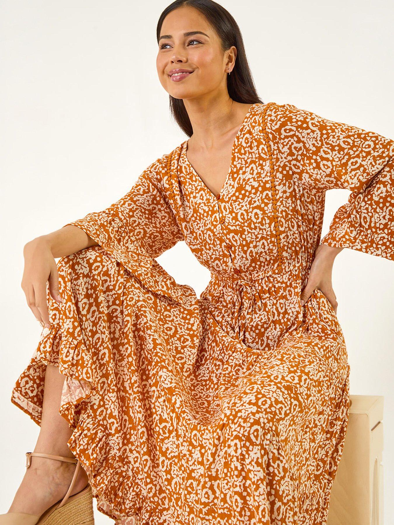 Image 1 of 5 of Roman Petite Abstract Print V-neck Midi Dress
