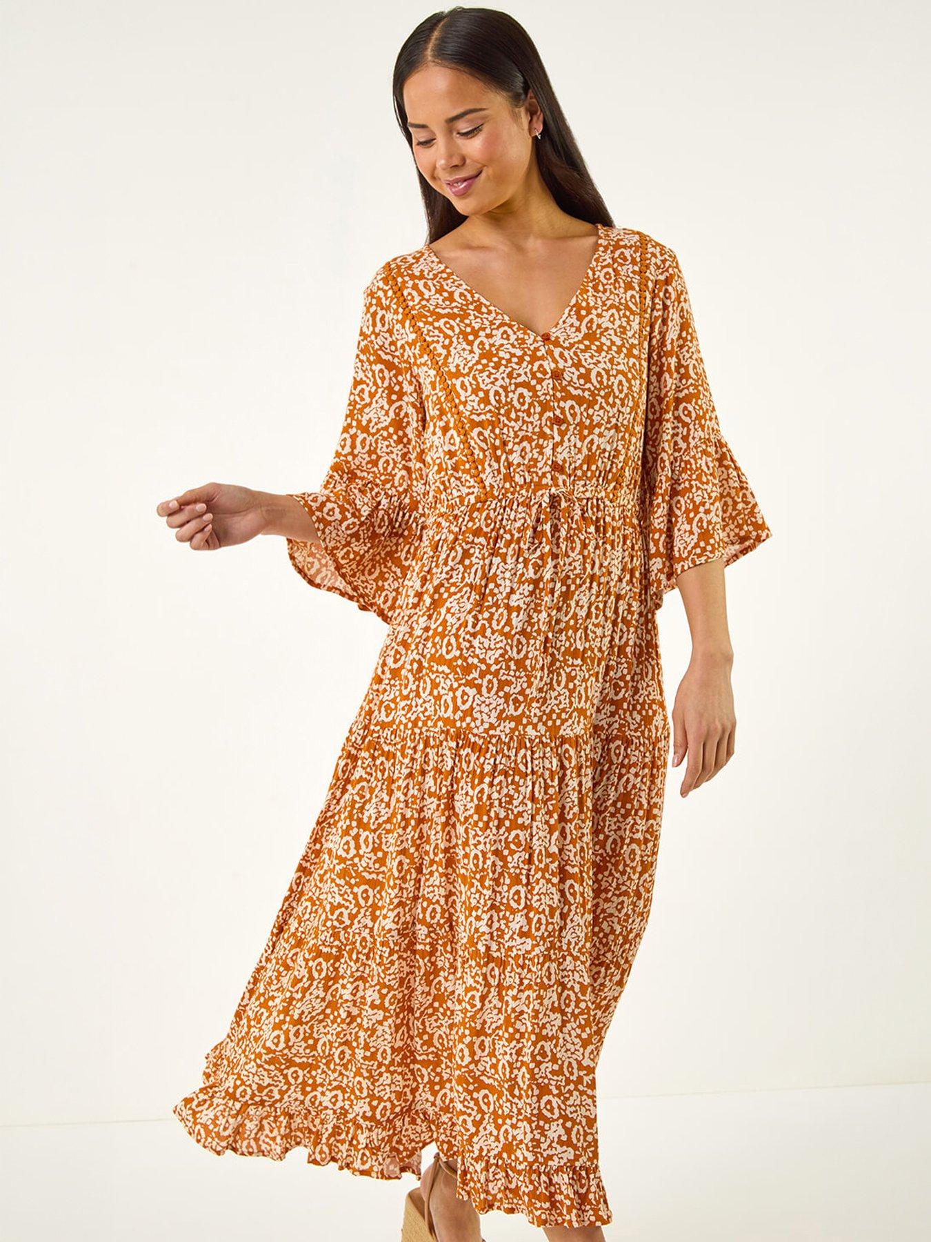 Image 3 of 5 of Roman Petite Abstract Print V-neck Midi Dress