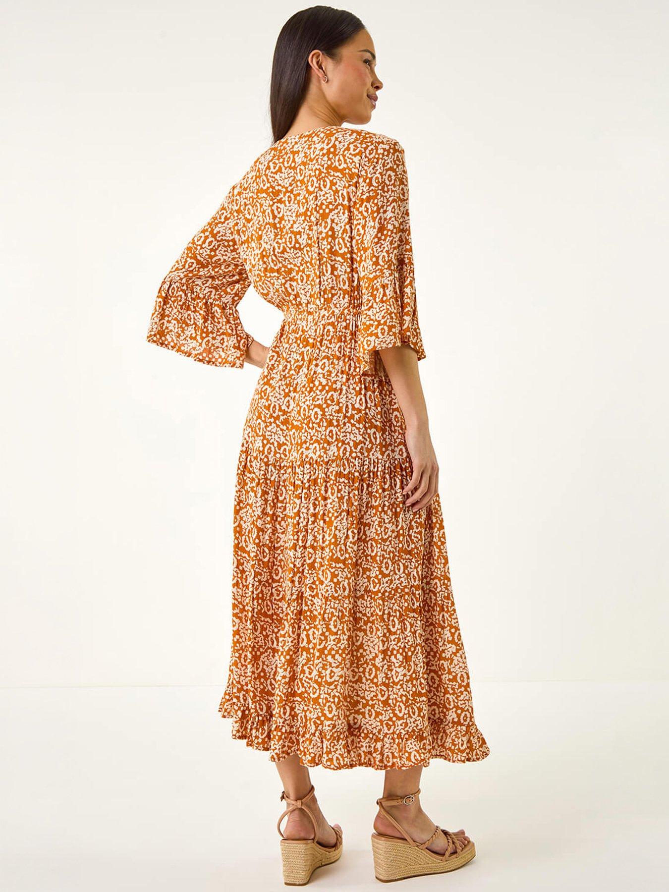 Image 4 of 5 of Roman Petite Abstract Print V-neck Midi Dress