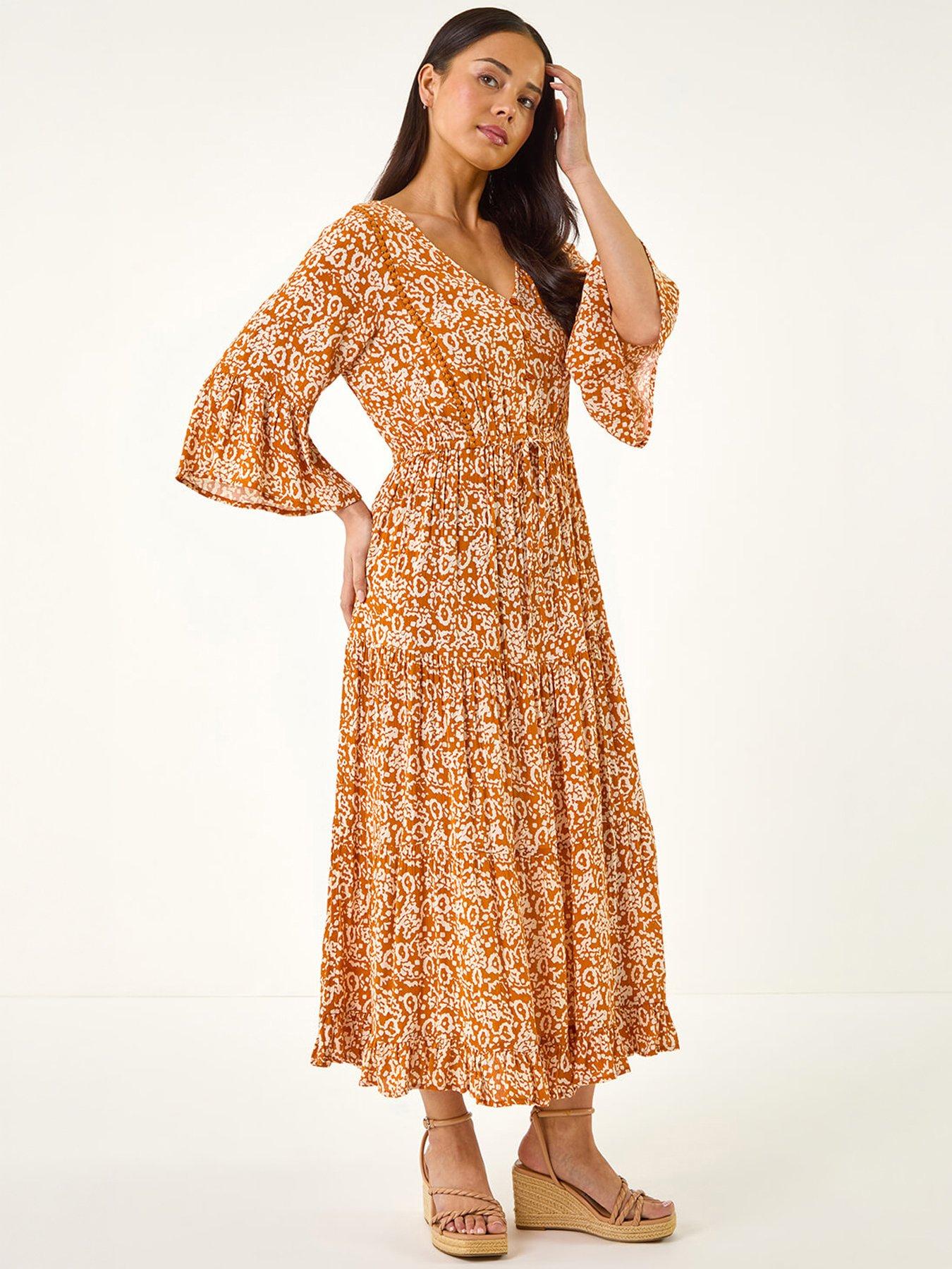 Image 5 of 5 of Roman Petite Abstract Print V-neck Midi Dress