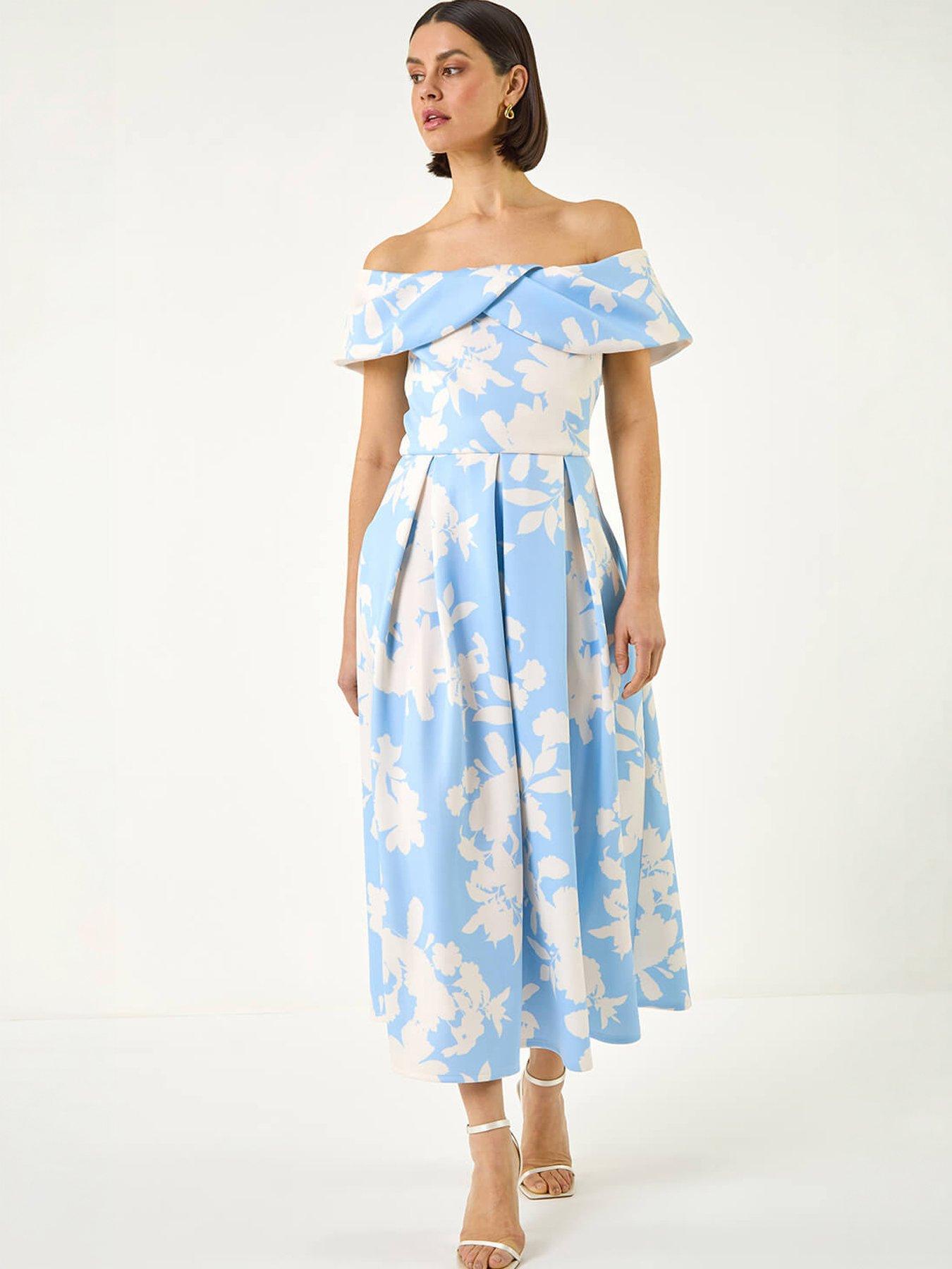 Roman Floral Bardot Premium Stretch Midi Dress | Very Ireland