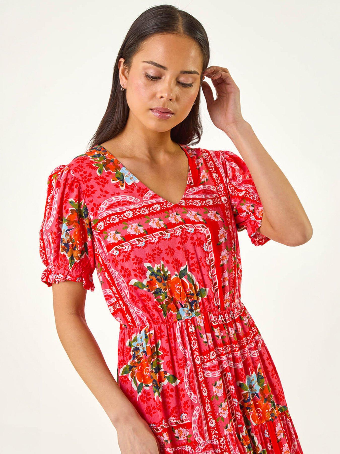 Image 3 of 5 of Roman Petite Abstract Print Midi Dress