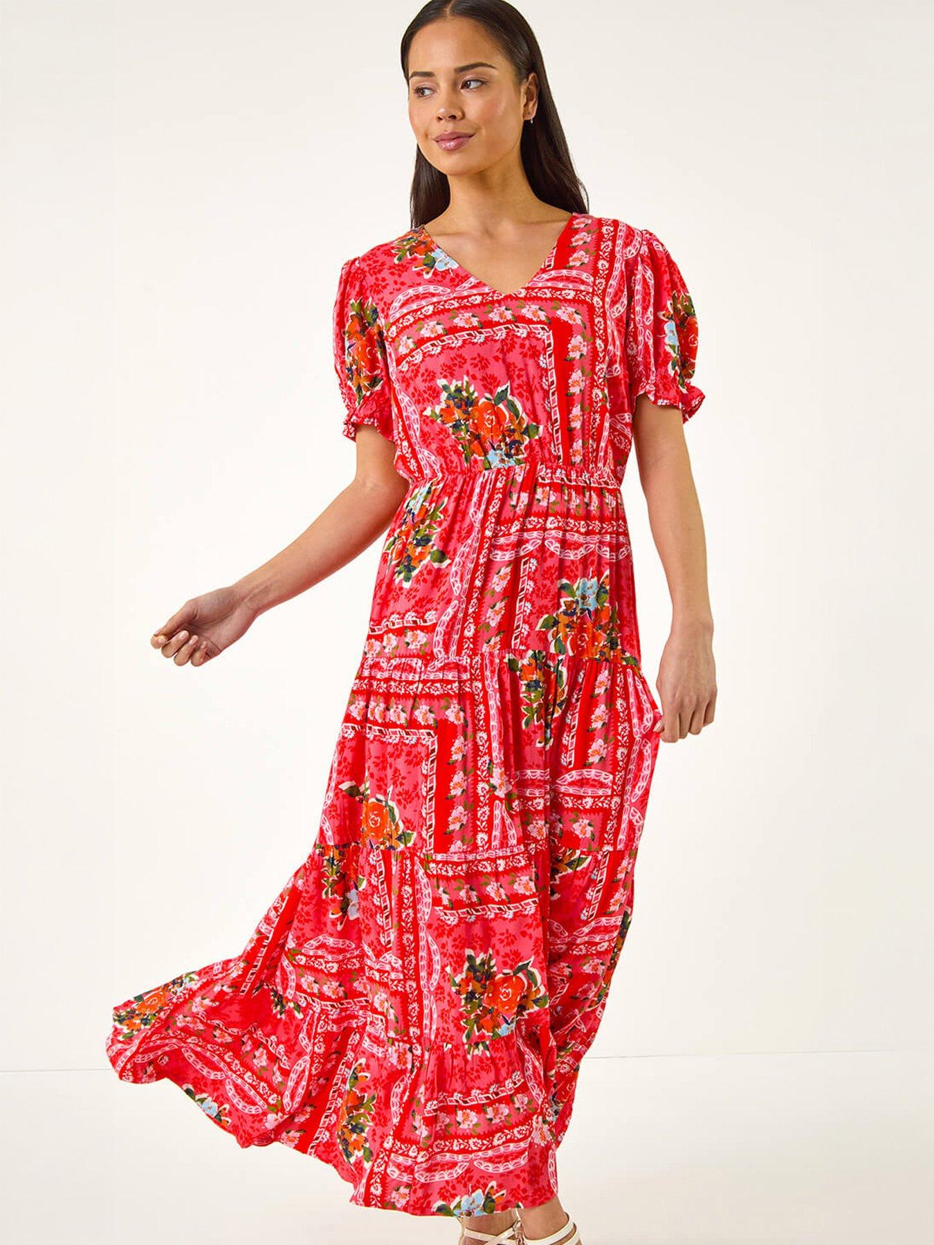 Image 5 of 5 of Roman Petite Abstract Print Midi Dress