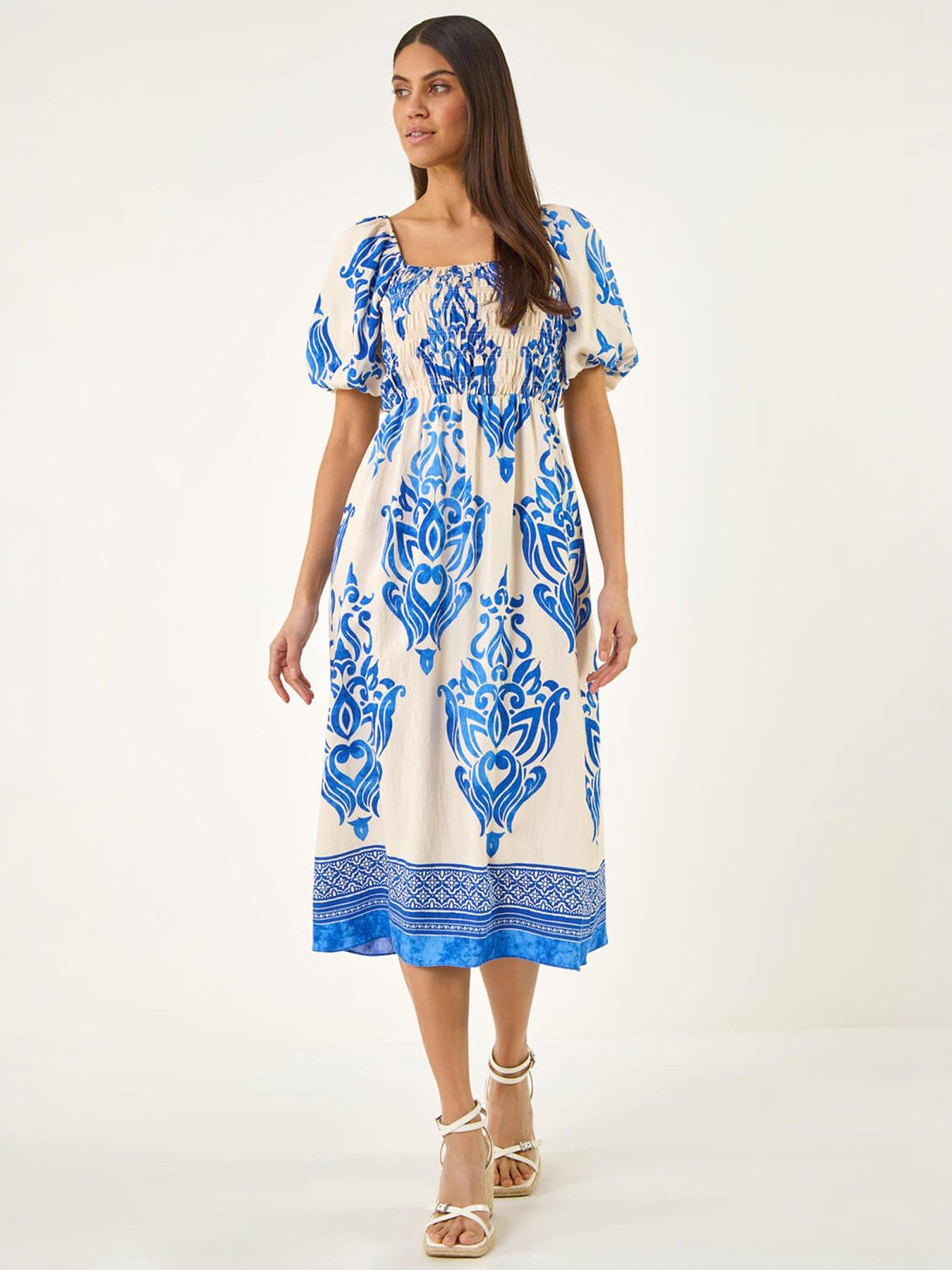 Image 3 of 5 of Roman Border Print Puff Dress