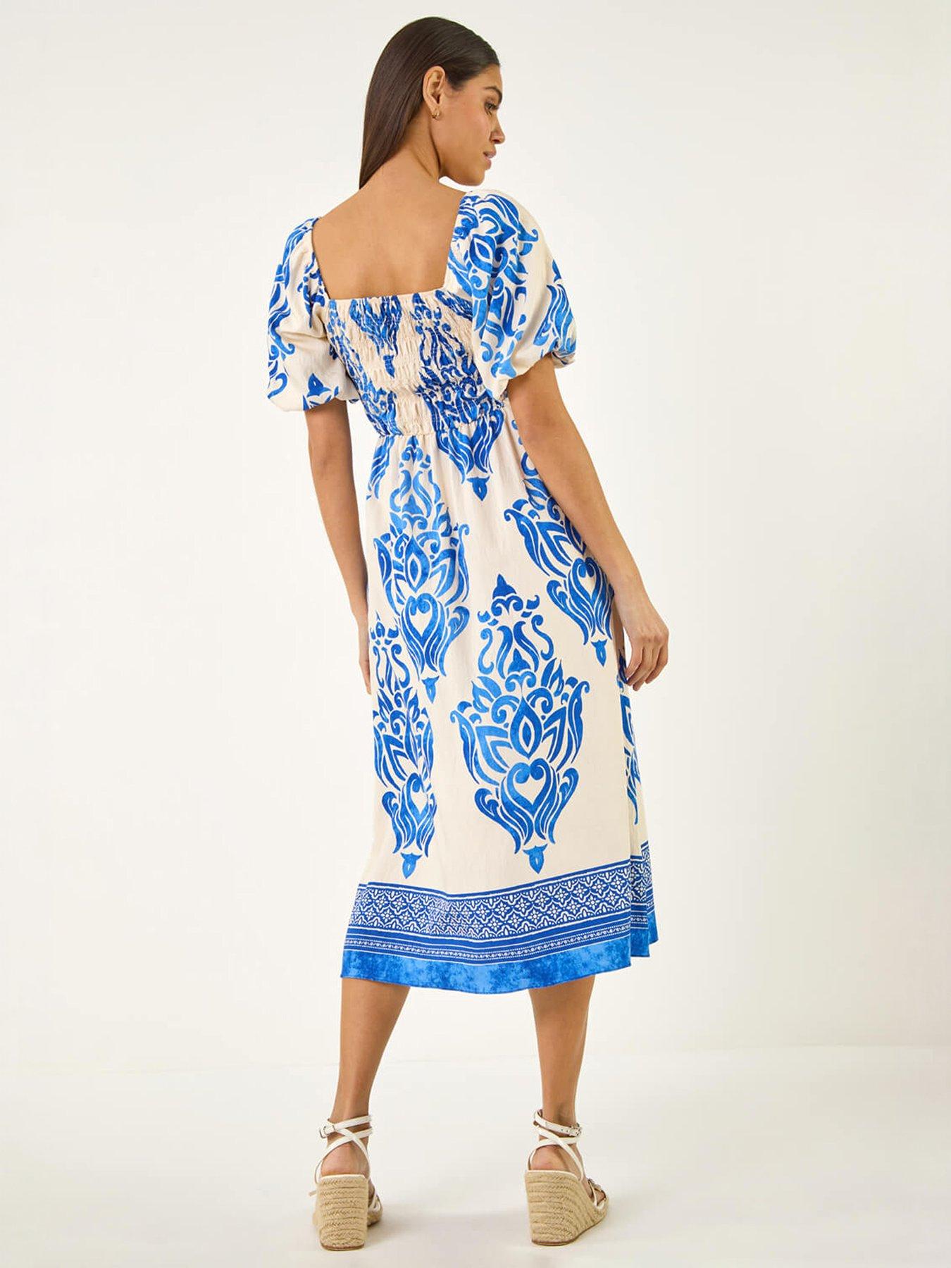Image 4 of 5 of Roman Border Print Puff Dress