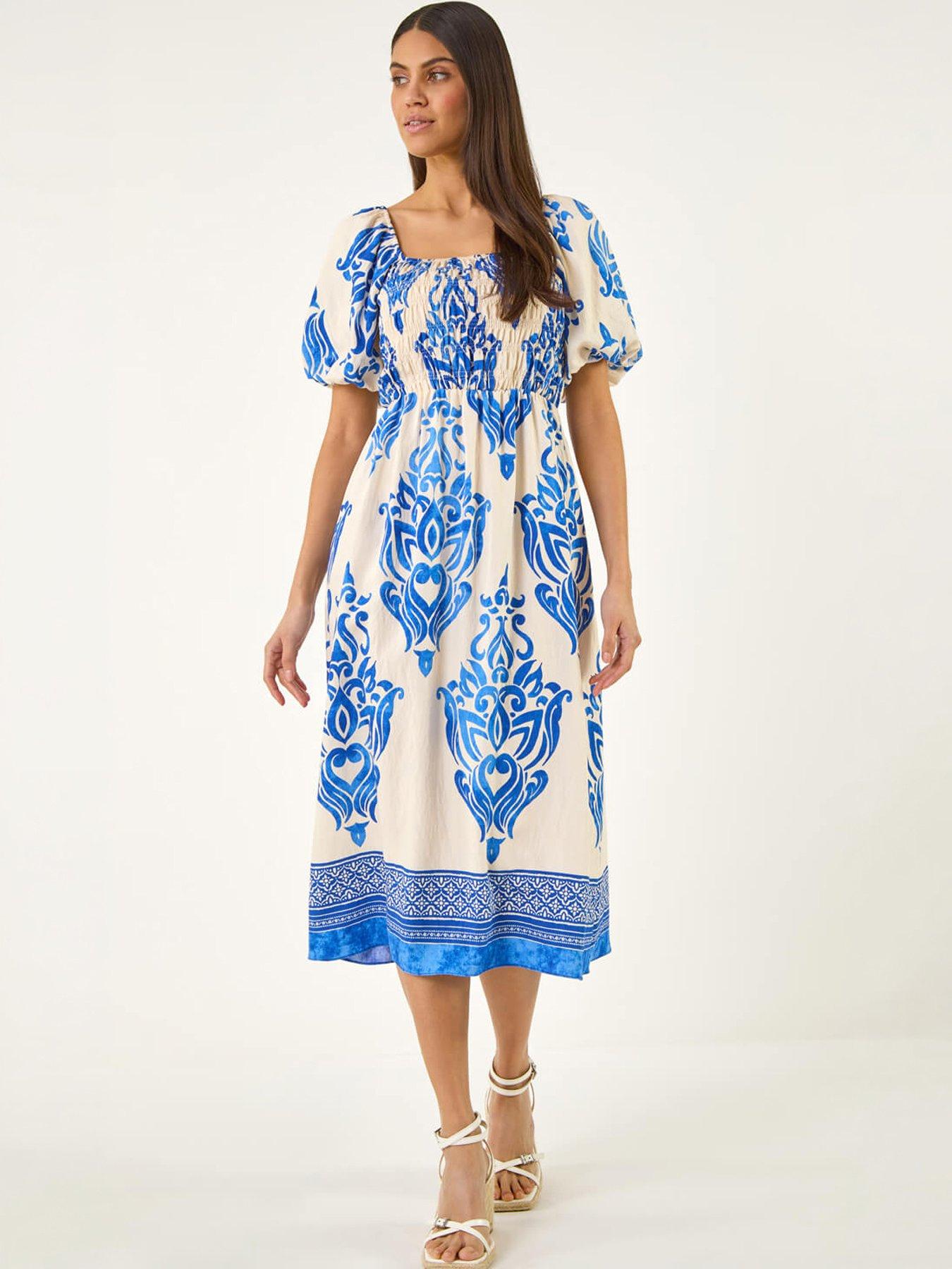 Image 5 of 5 of Roman Border Print Puff Dress