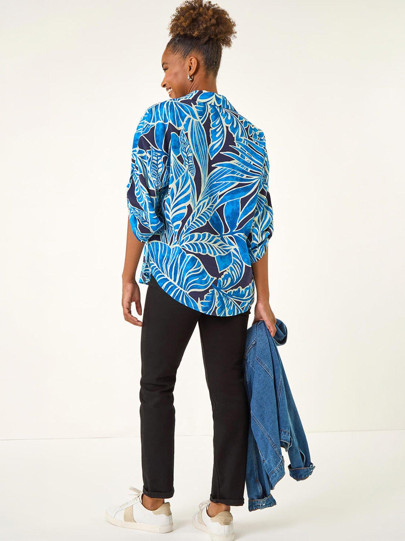 Image 4 of 5 of Roman Leaf Print Pleated Collared Top