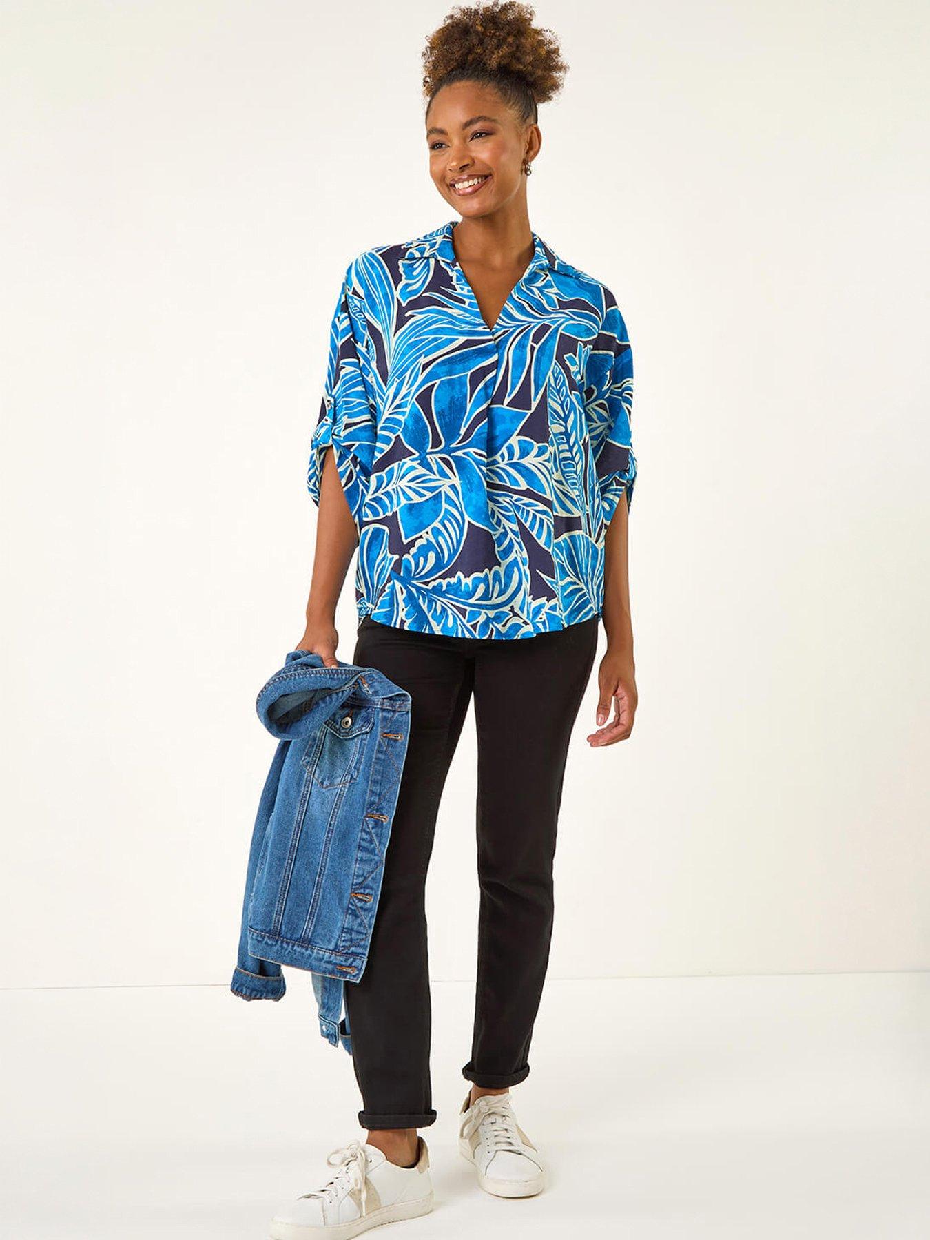 Image 5 of 5 of Roman Leaf Print Pleated Collared Top