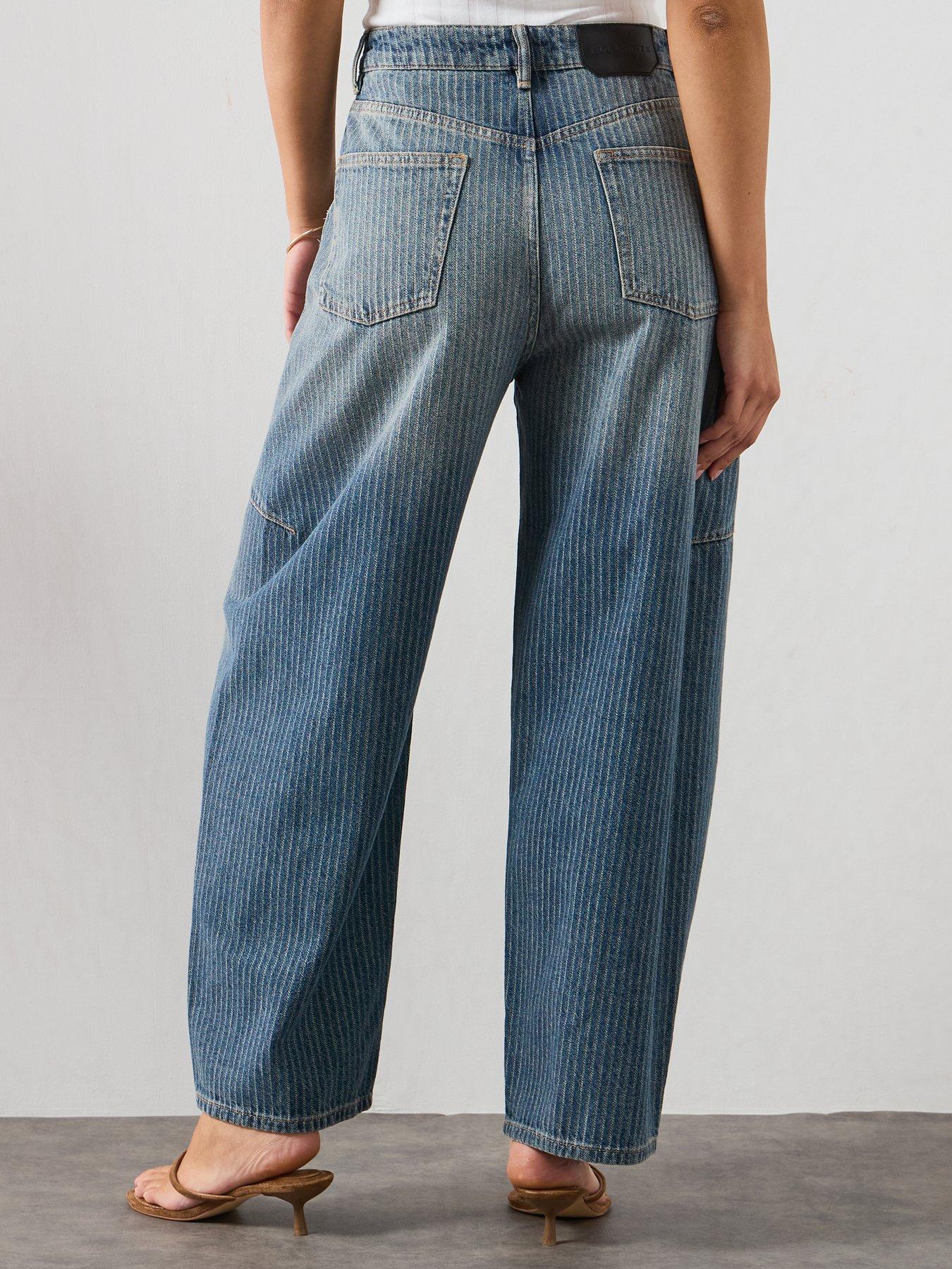 Image 2 of 6 of AllSaints Carter Stripe Barrel Leg Jeans - Blue