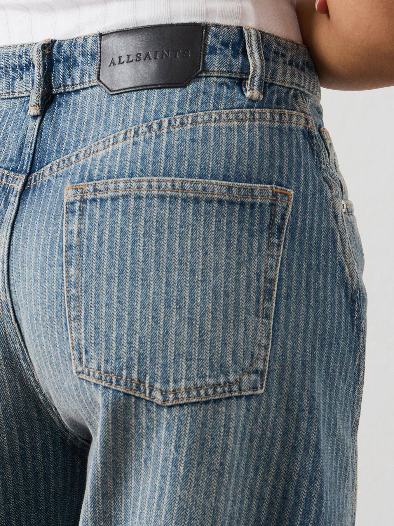 Image 5 of 6 of AllSaints Carter Stripe Barrel Leg Jeans - Blue