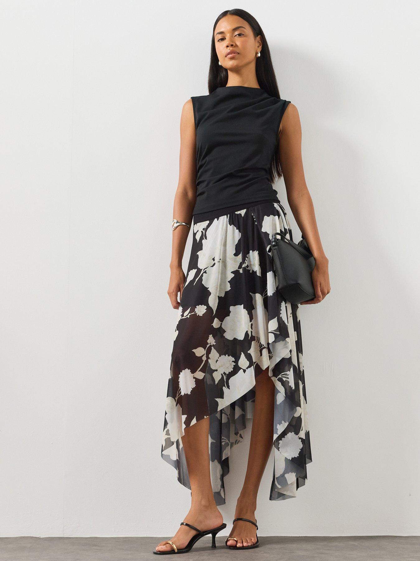 Image 1 of 7 of AllSaints Loria Raw Edge Maxi Skirt - Black