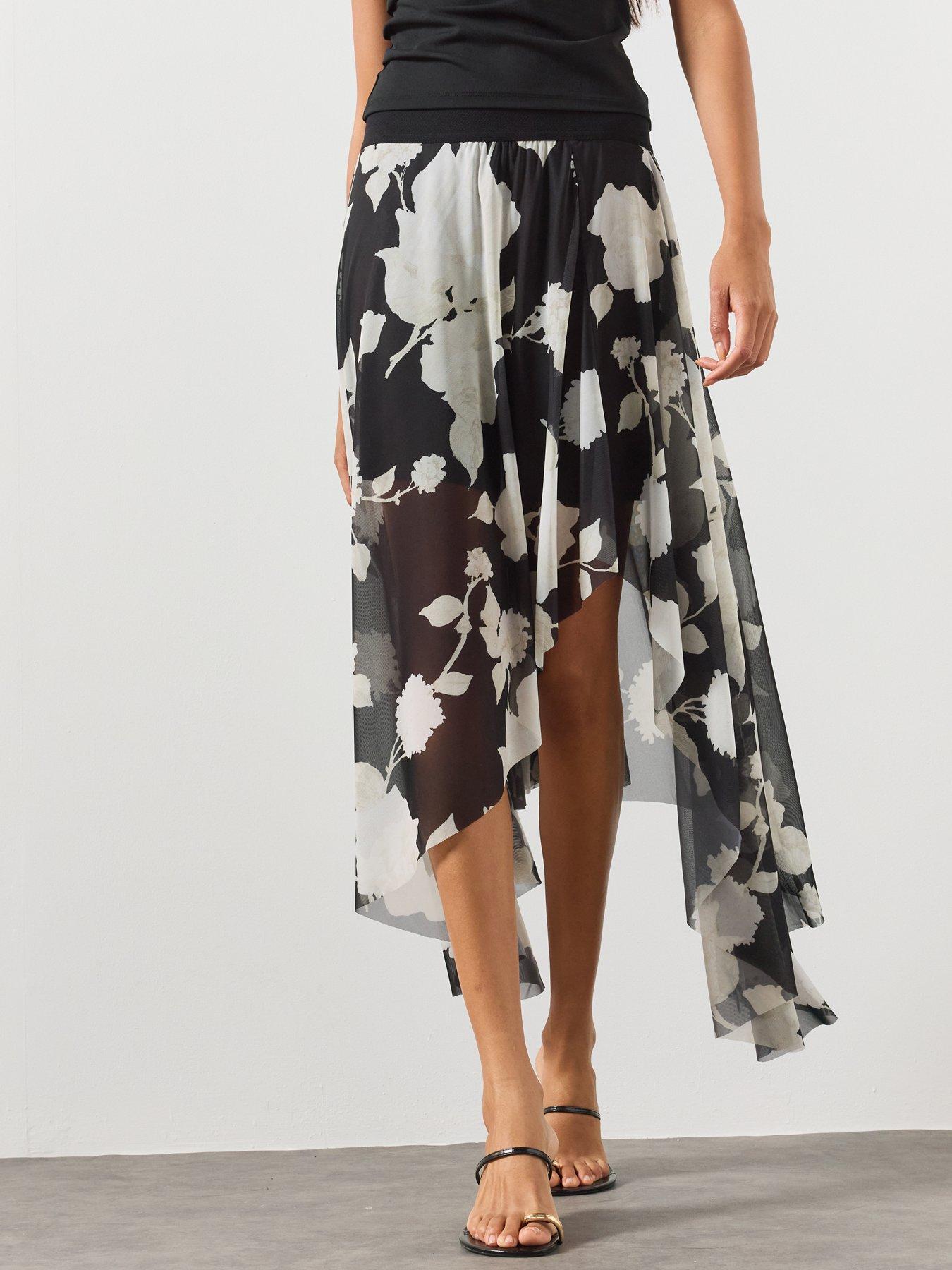 Image 3 of 7 of AllSaints Loria Raw Edge Maxi Skirt - Black