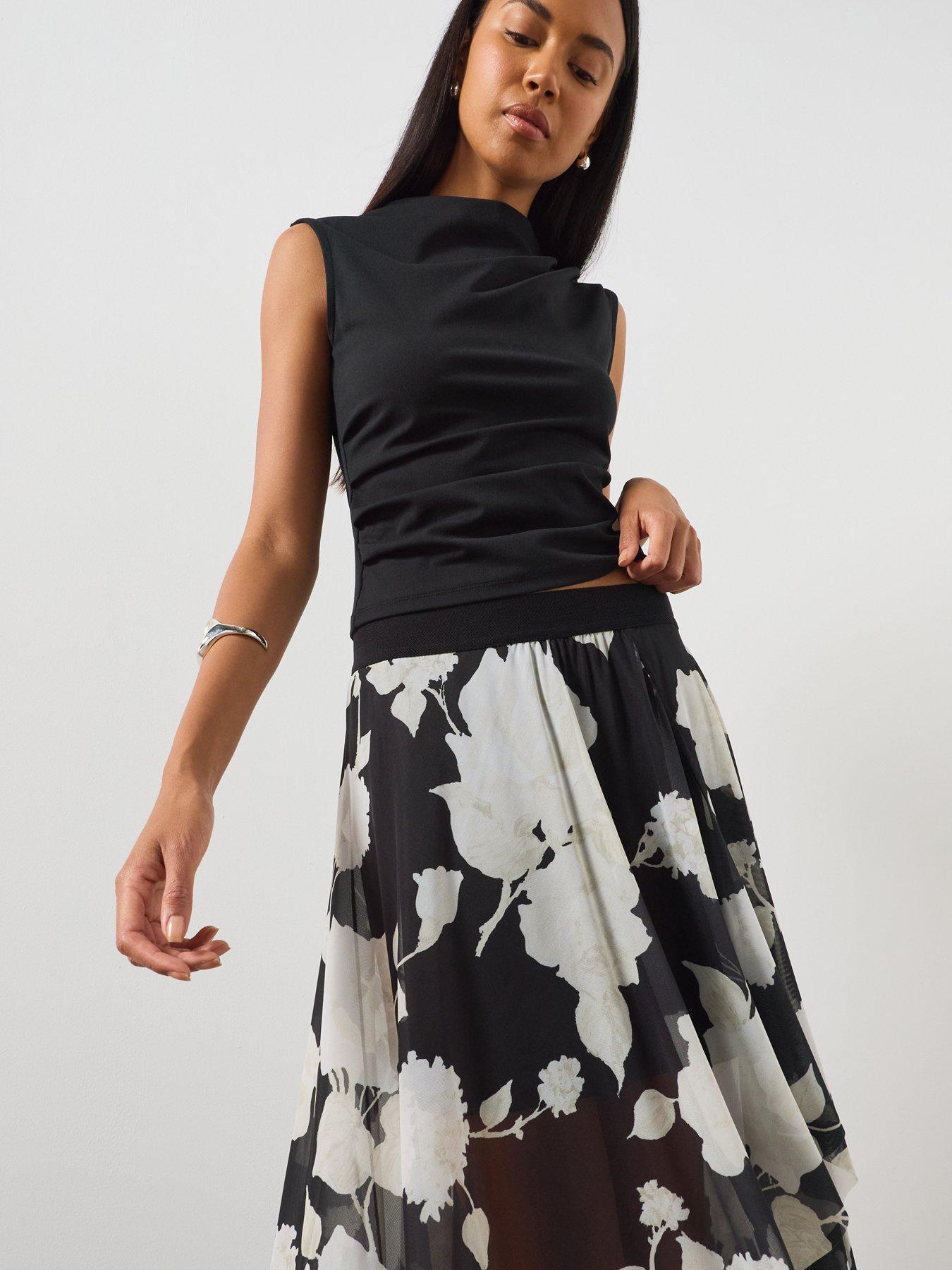 Image 4 of 7 of AllSaints Loria Raw Edge Maxi Skirt - Black