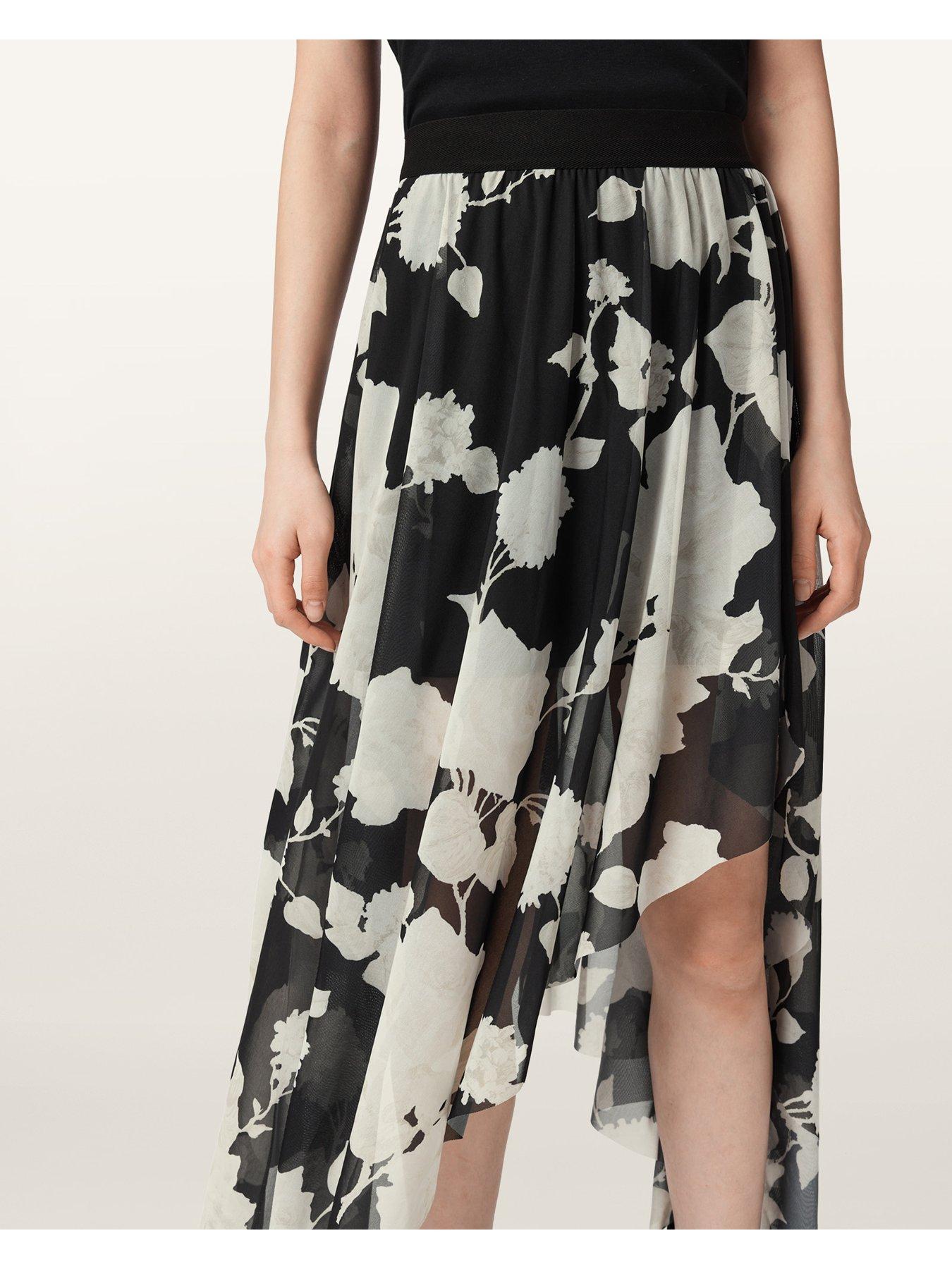 Image 6 of 7 of AllSaints Loria Raw Edge Maxi Skirt - Black