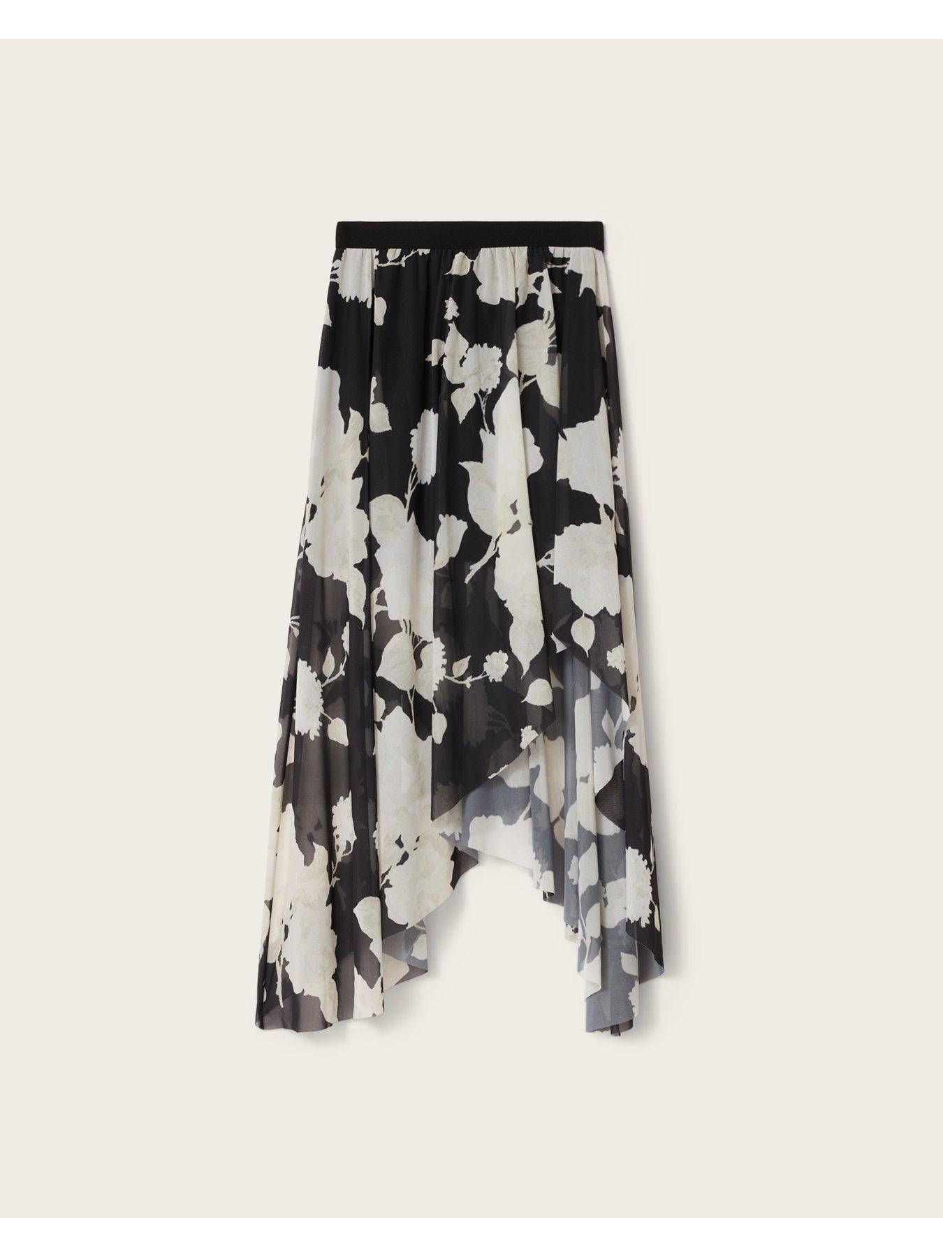 Image 7 of 7 of AllSaints Loria Raw Edge Maxi Skirt - Black