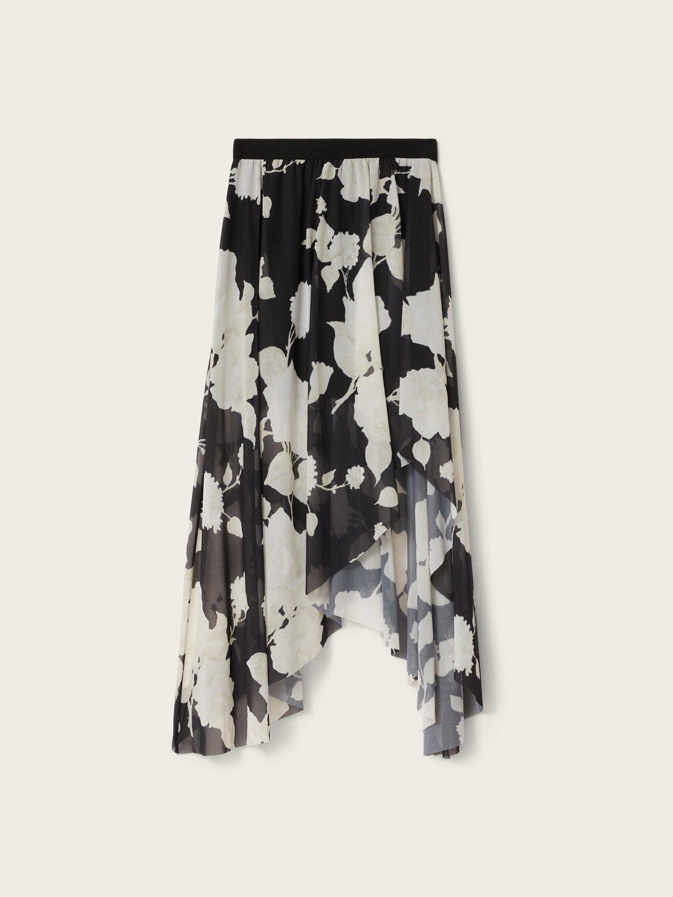 Image 6 of 6 of AllSaints Loria Raw Edge Maxi Skirt - Black